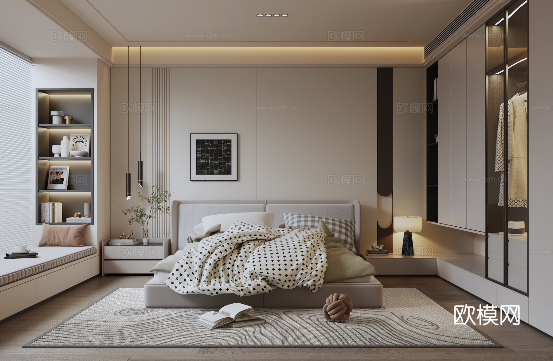 现代奶油风家居卧室3d模型