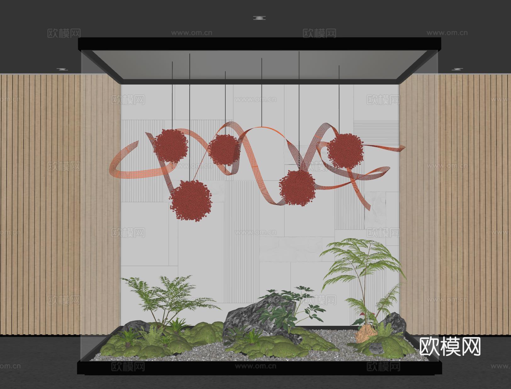 现代室内景观造景 苔藓景观 景观小品 藤编装置 植物装置su模型