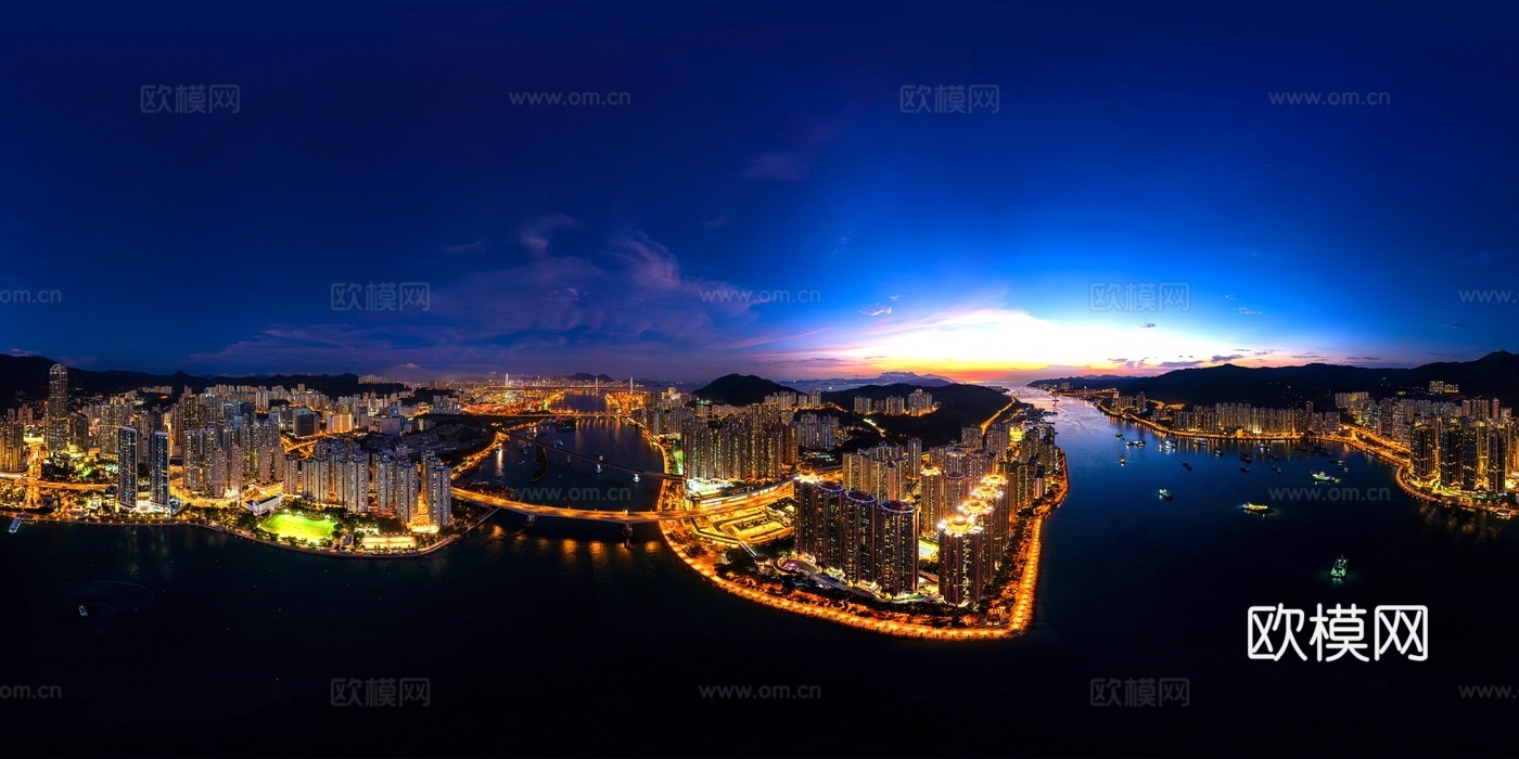 高清城市夜景城市黄昏鸟瞰HDR图