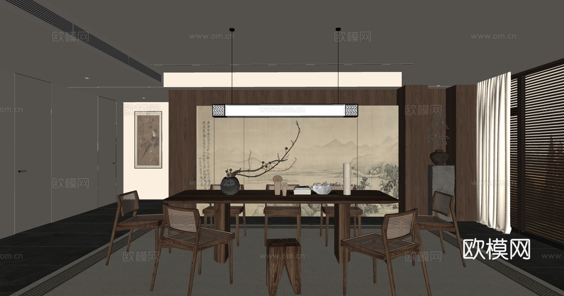 新中式宋式风餐厅su模型