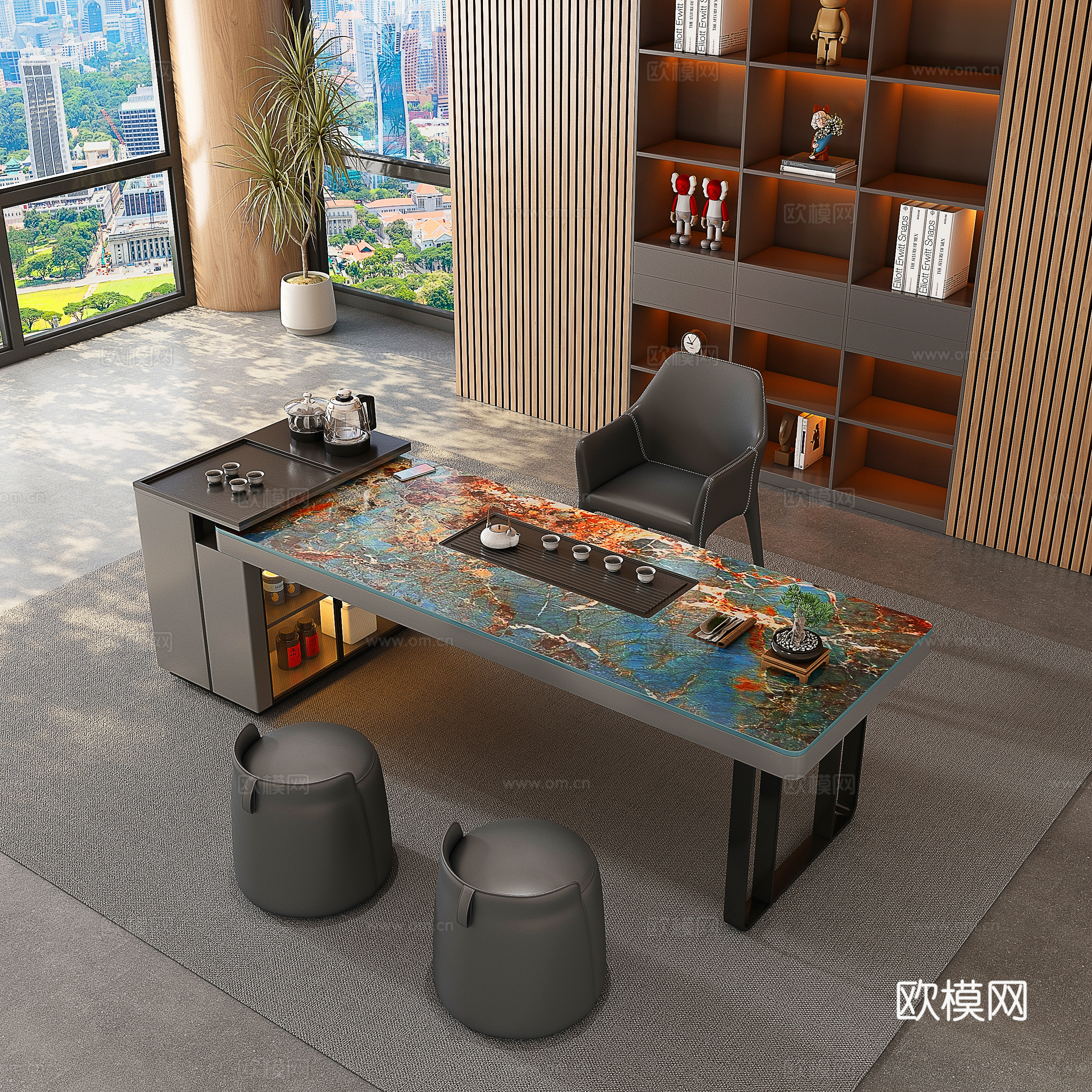 现代茶室 茶桌椅su模型