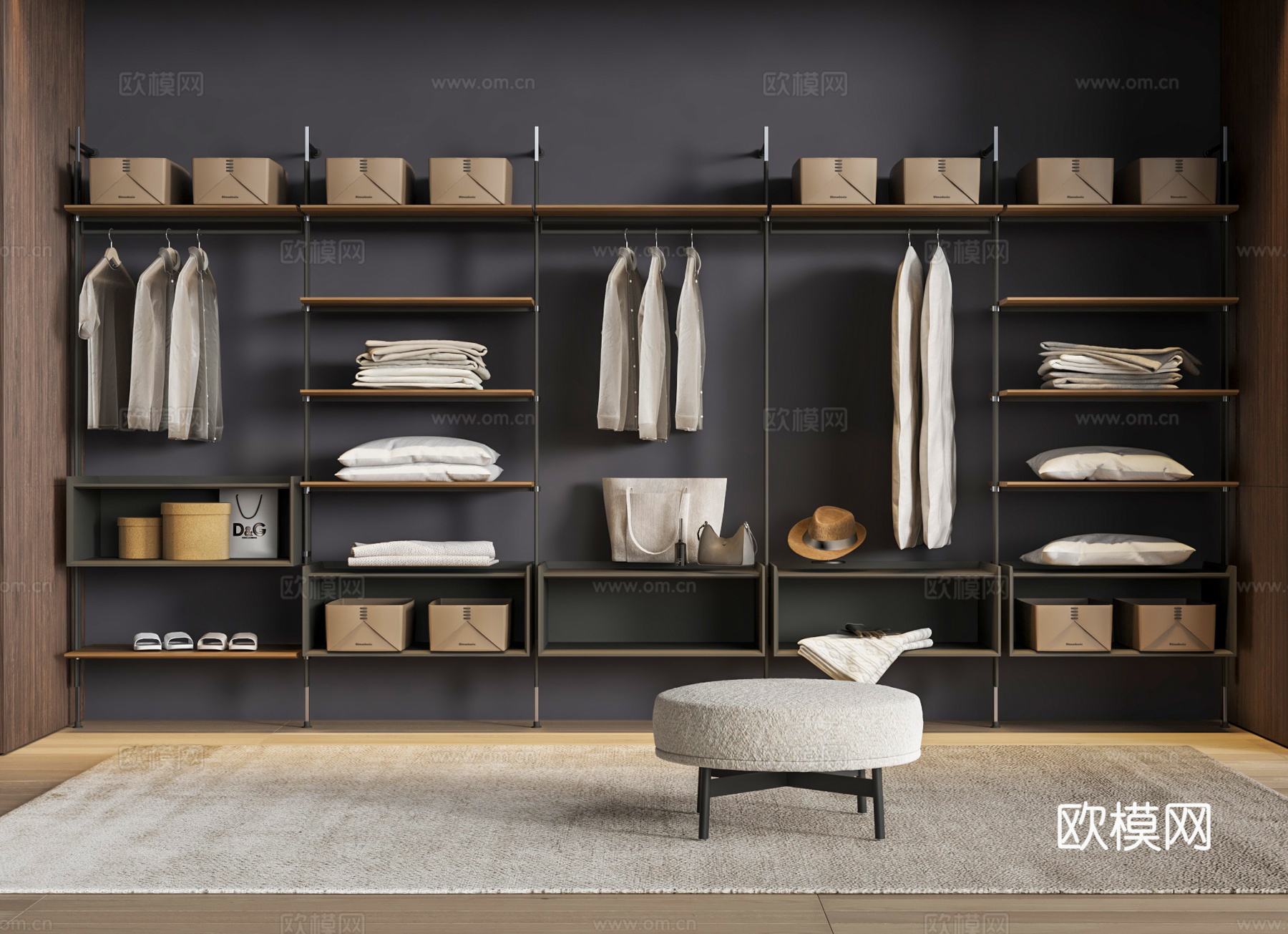 Bonaldo 衣柜 衣帽间 整面衣柜 开放式衣柜 沙发凳3d模型