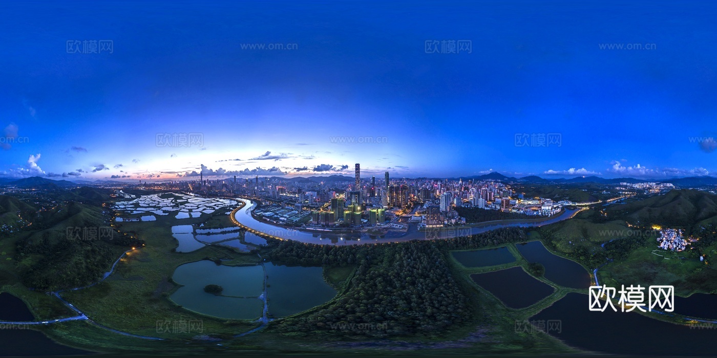 高清城市夜景城市黄昏鸟瞰HDR图
