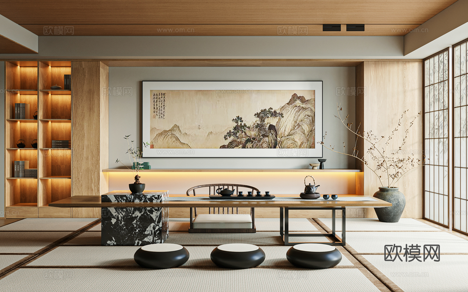 新中式榻榻米茶室3d模型