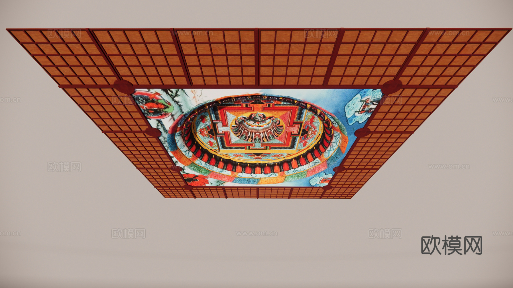 佛教天花 藏式 藻井天花 中式吊顶su模型