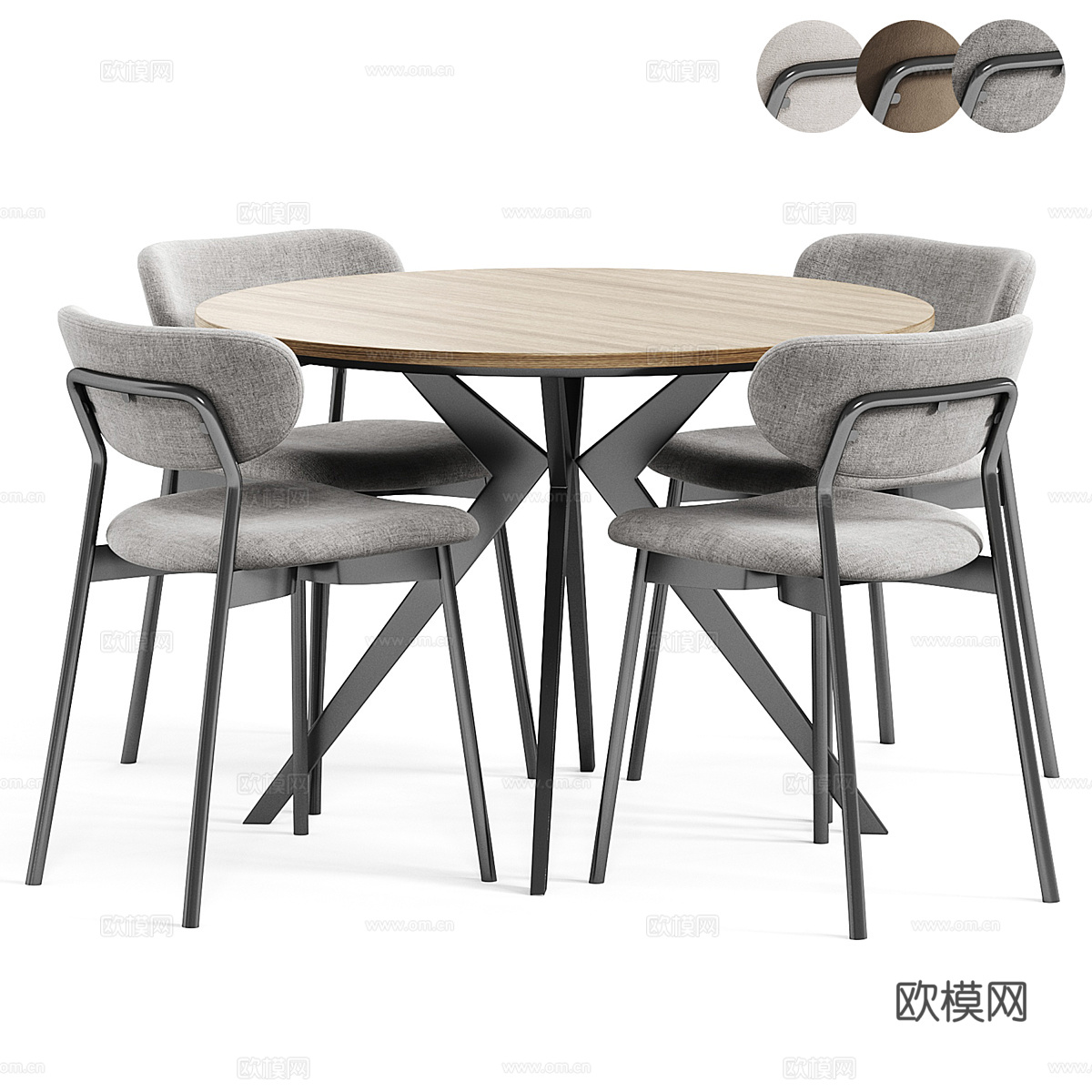 现代意式圆餐桌椅组合3d模型