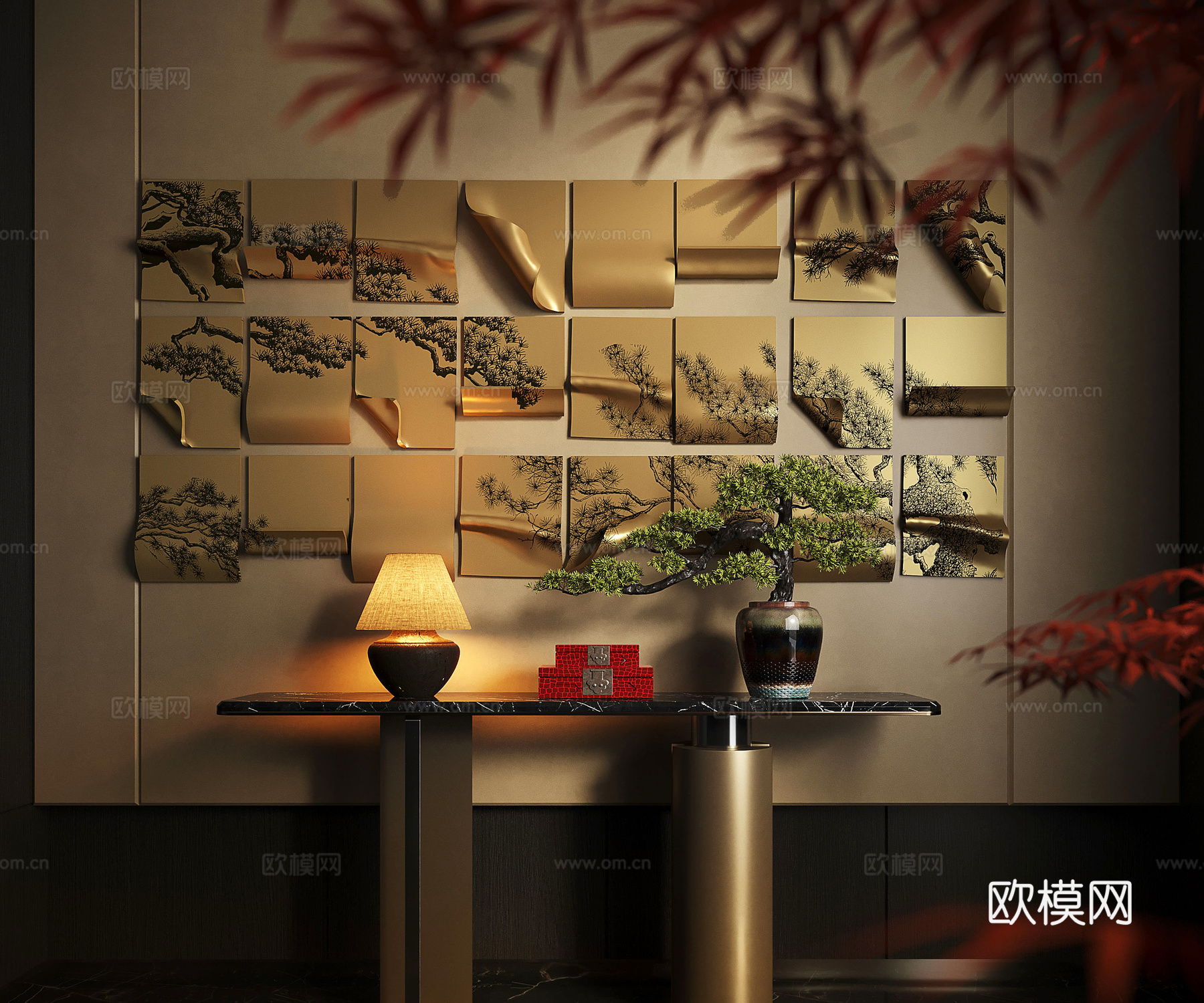 新中式墙饰 金属墙饰 端景台 立体墙饰 创意墙饰 艺术墙饰3d模型