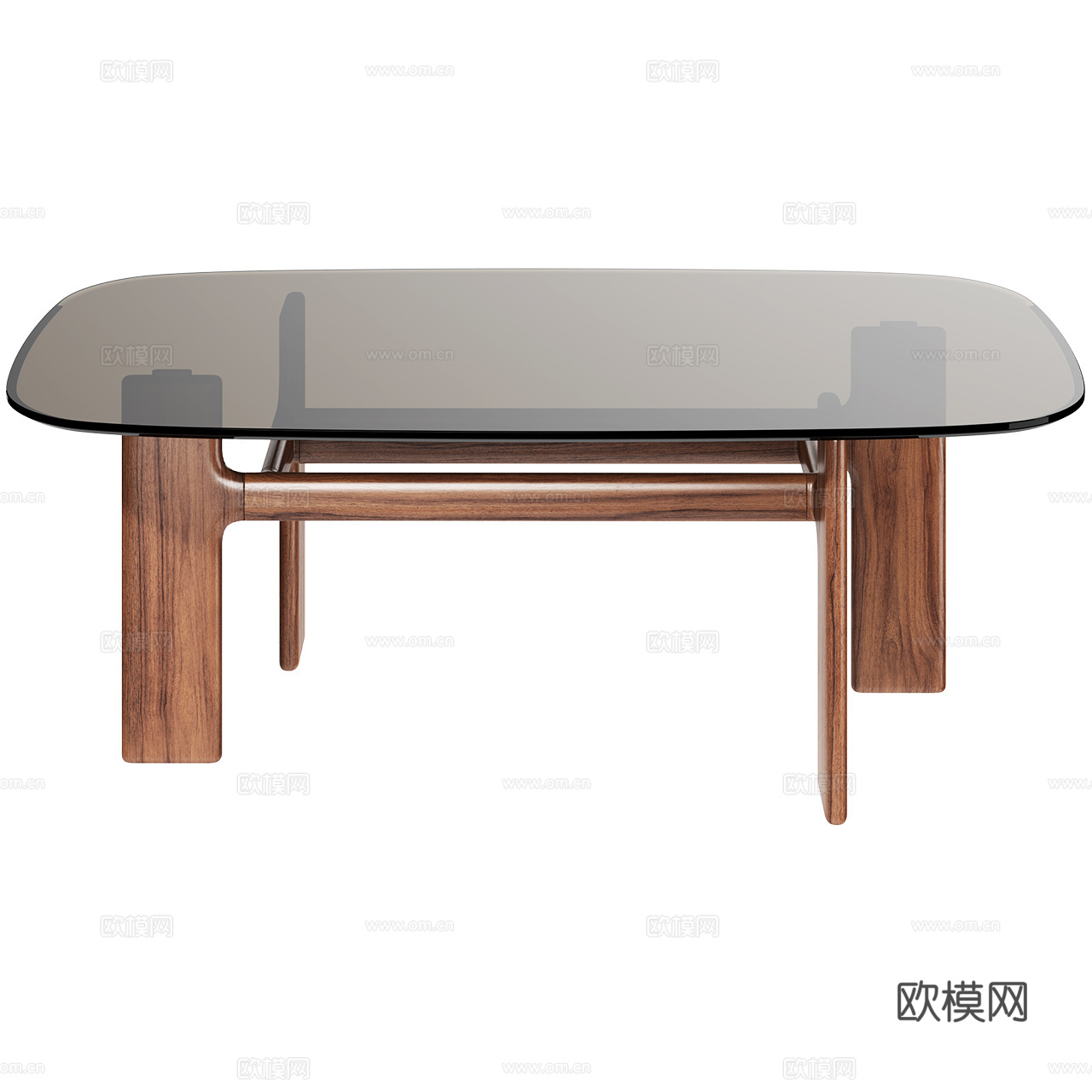 Bonaldo 中古风餐桌 极简餐桌 玻璃餐桌 胡桃木餐桌3d模型