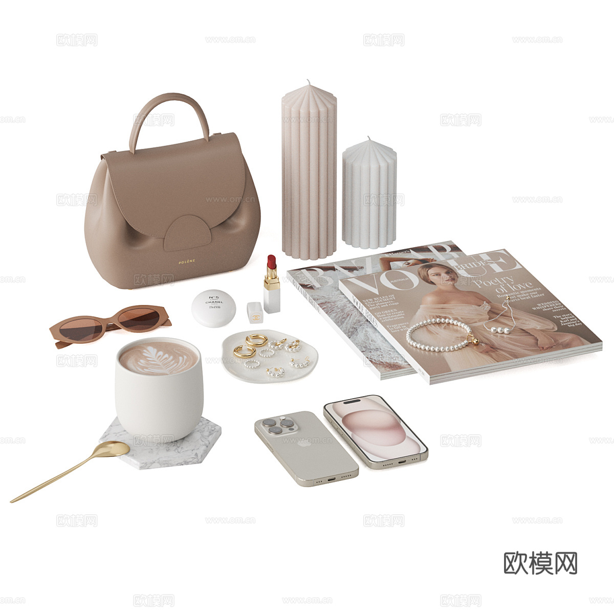 现代奶油风饰品摆件组合3d模型