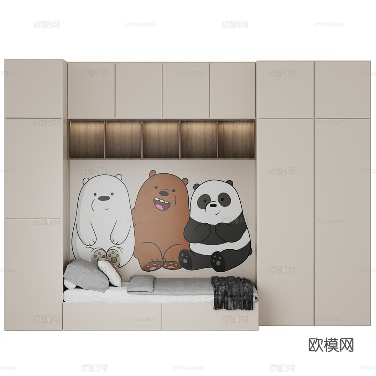 现代奶油风儿童衣柜 儿童沙发床3d模型