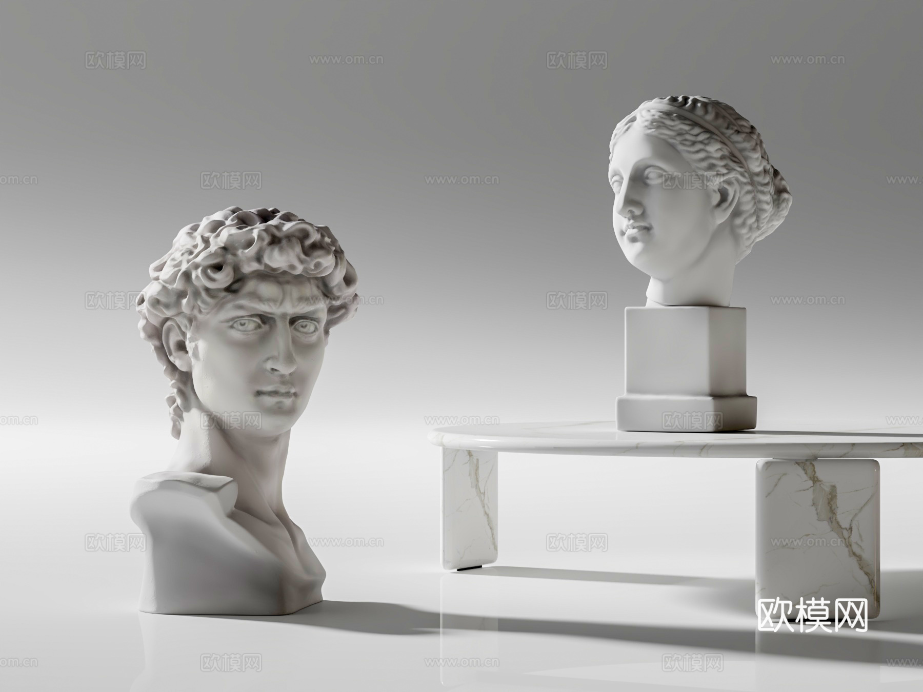 石膏头像 石膏雕塑 大卫雕像摆件 艺术装饰品 人物头像雕像3d模型