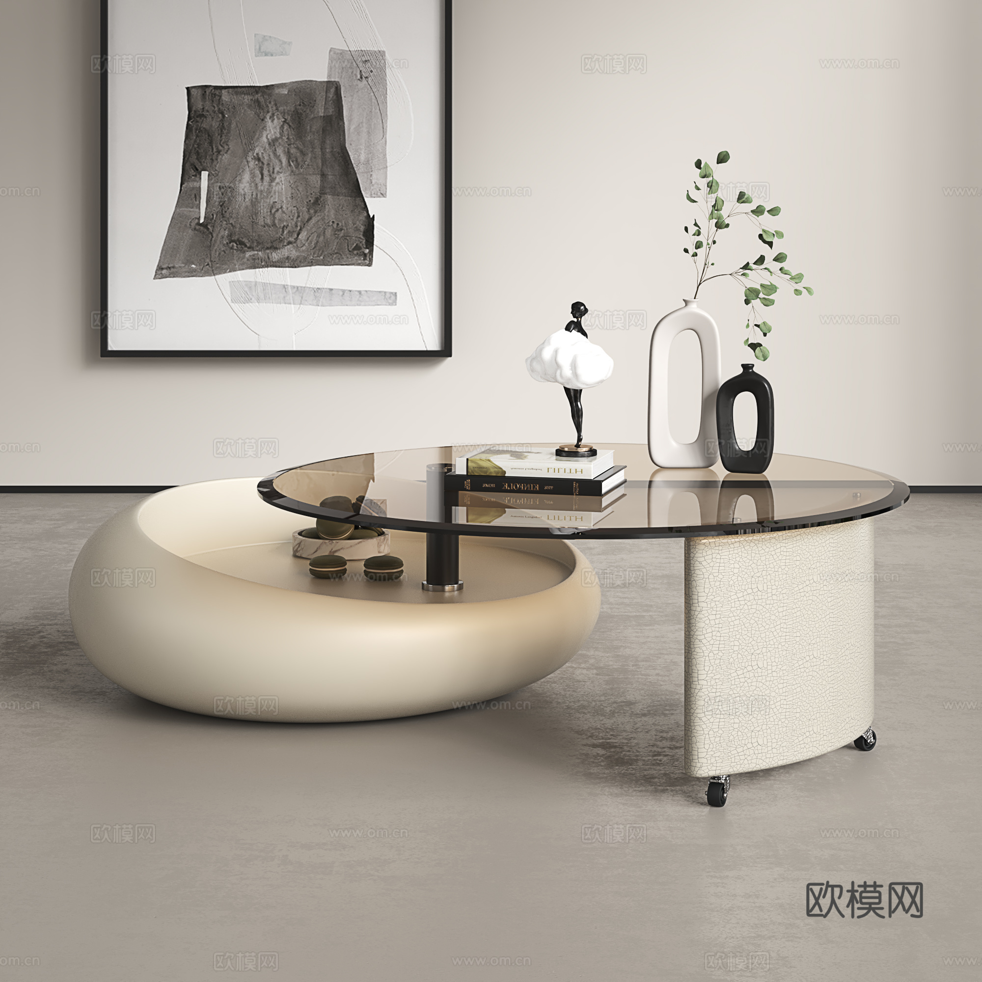 意式茶几组合 现代茶几组合 简约茶几组合3d模型