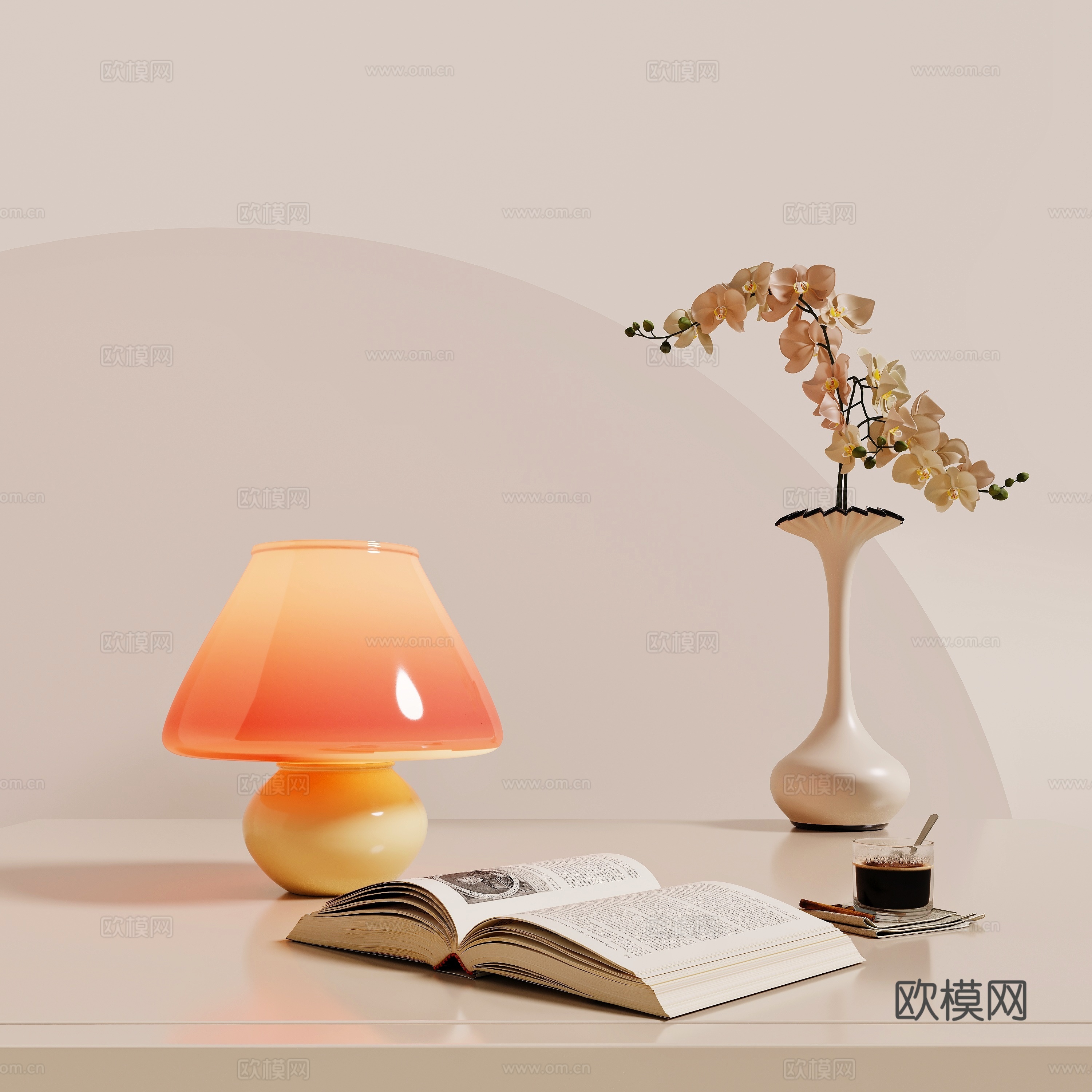 奶油风台灯3d模型