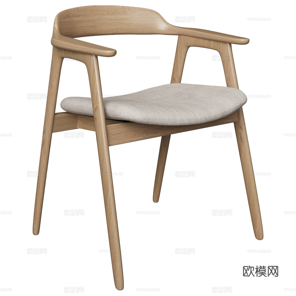 新中式原木单椅3d模型