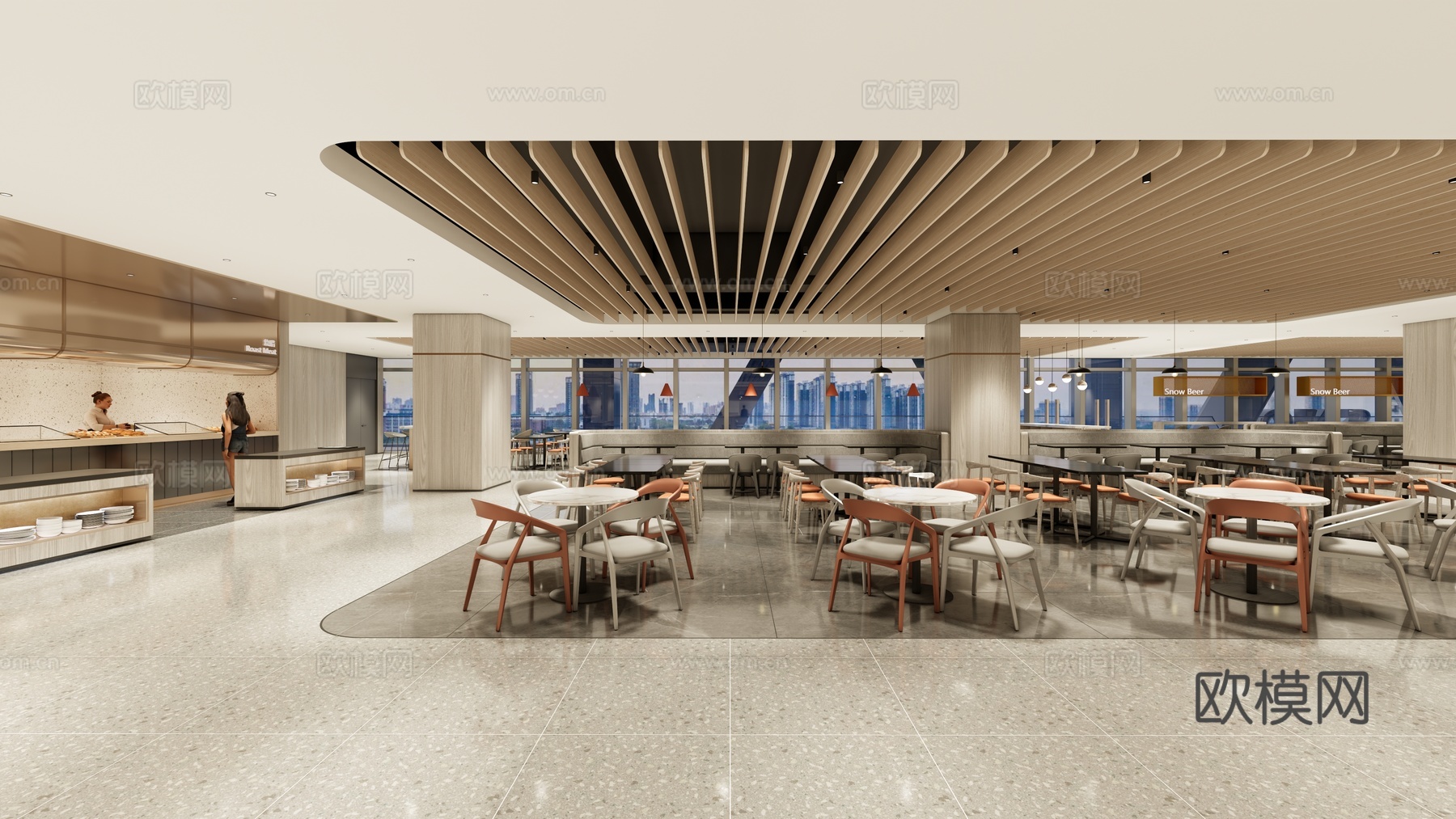现代国央企办公楼员工食堂空间设计su模型