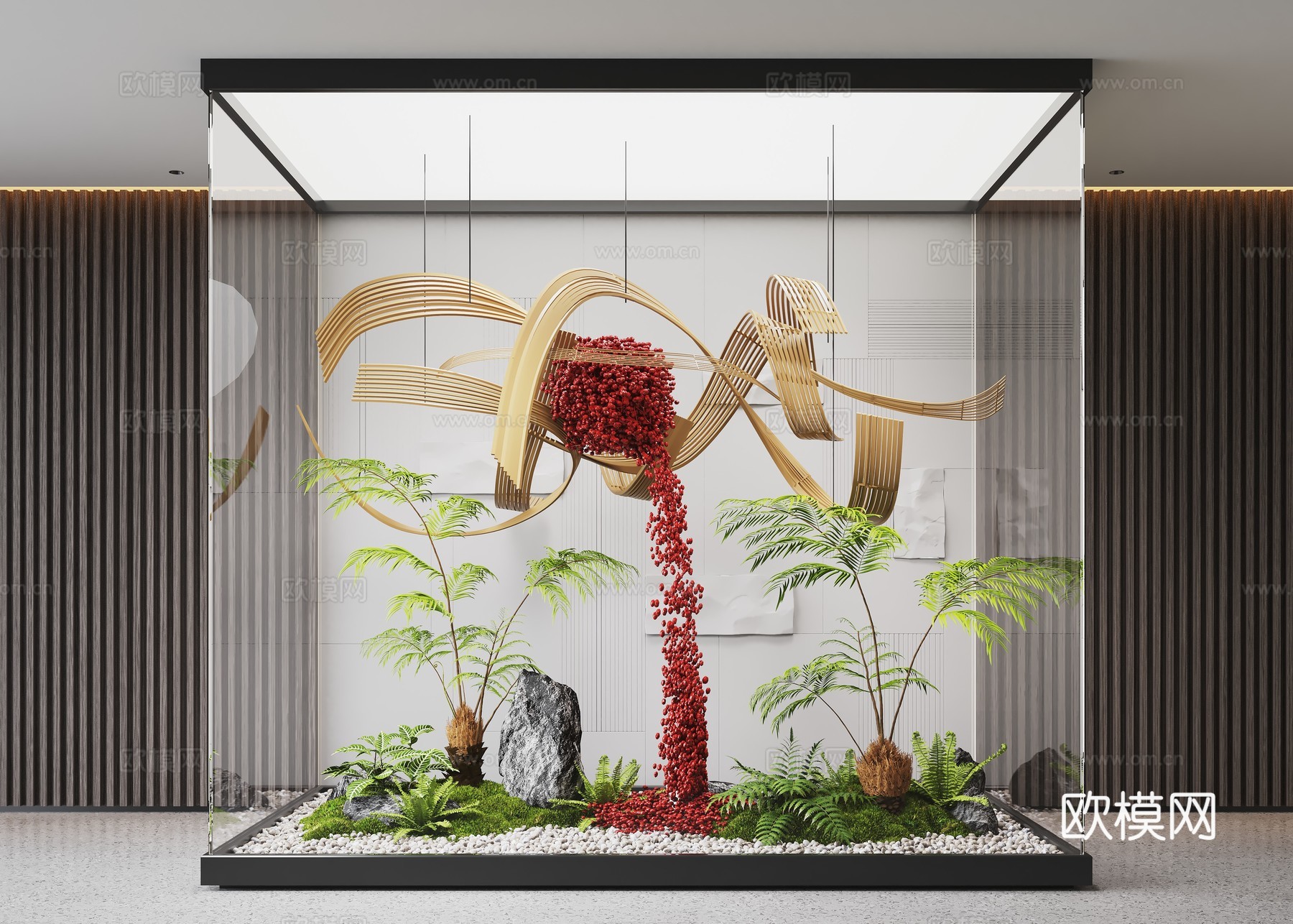 现代室内景观造景 苔藓景观 景观小品 藤编装置 植物装置su模型