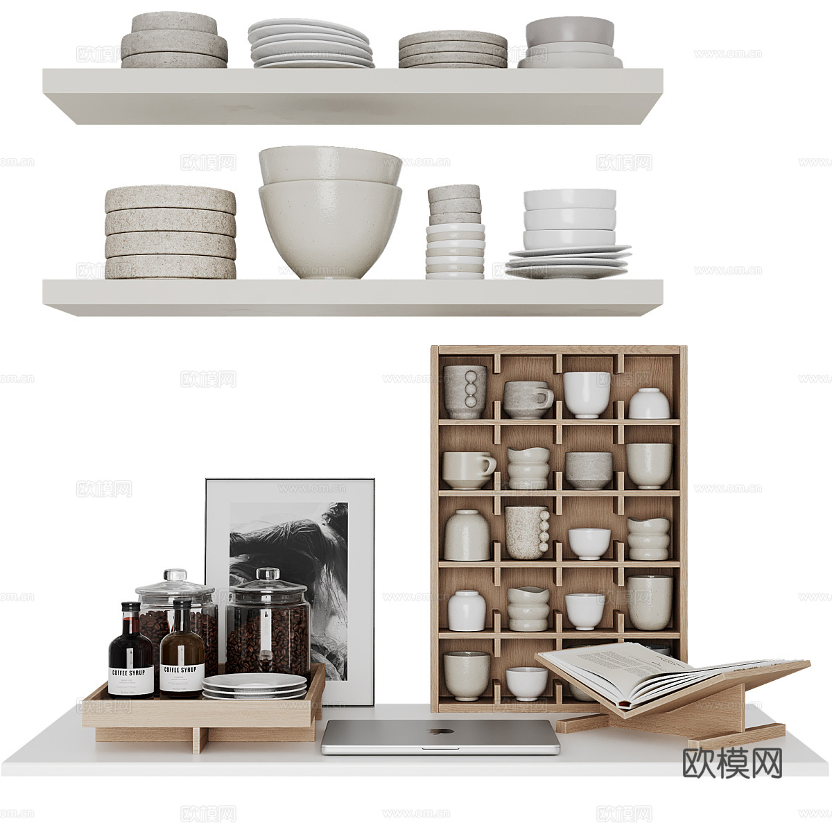 新中式极简餐具组合3d模型