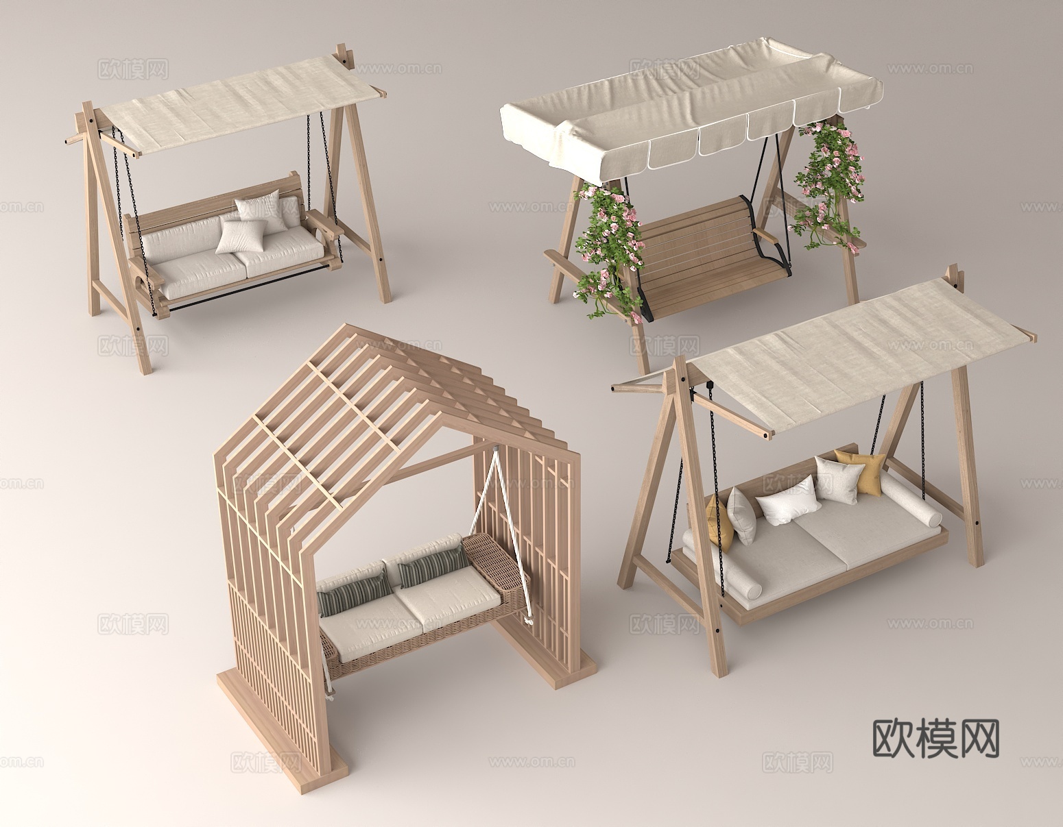 户外秋千 木质休闲家具 庭院装饰 遮阳秋千 舒适户外座椅 田3d模型