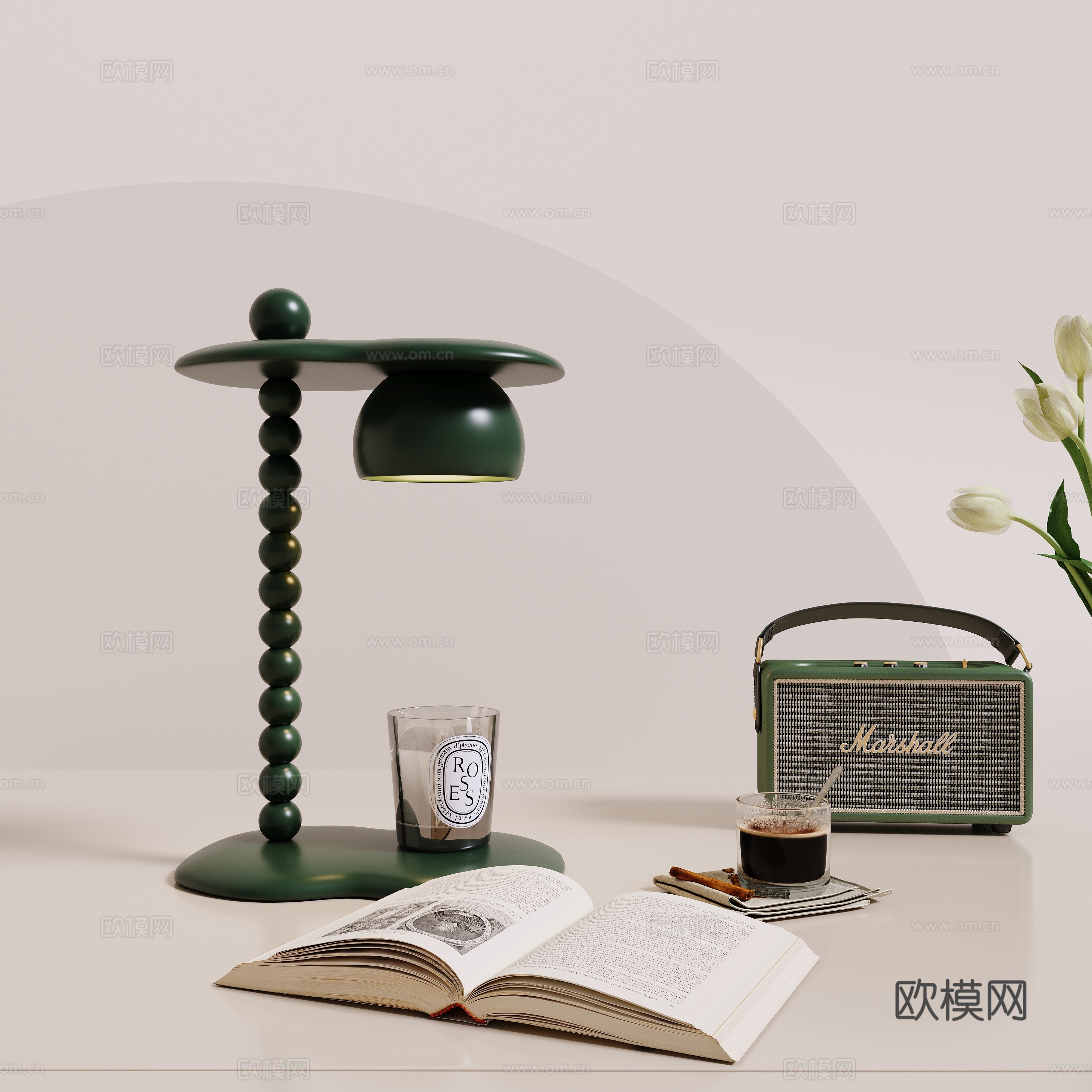 中古奶油台灯3d模型