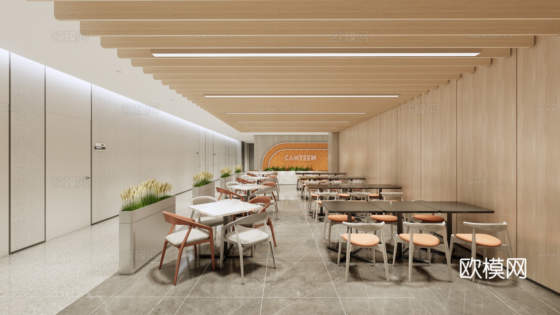 现代国央企办公楼员工食堂空间设计su模型