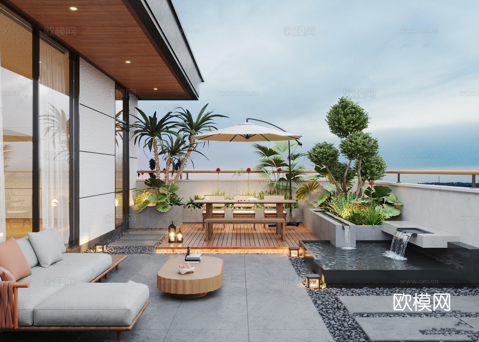 现代屋顶花园 现代屋顶花园 水景su模型