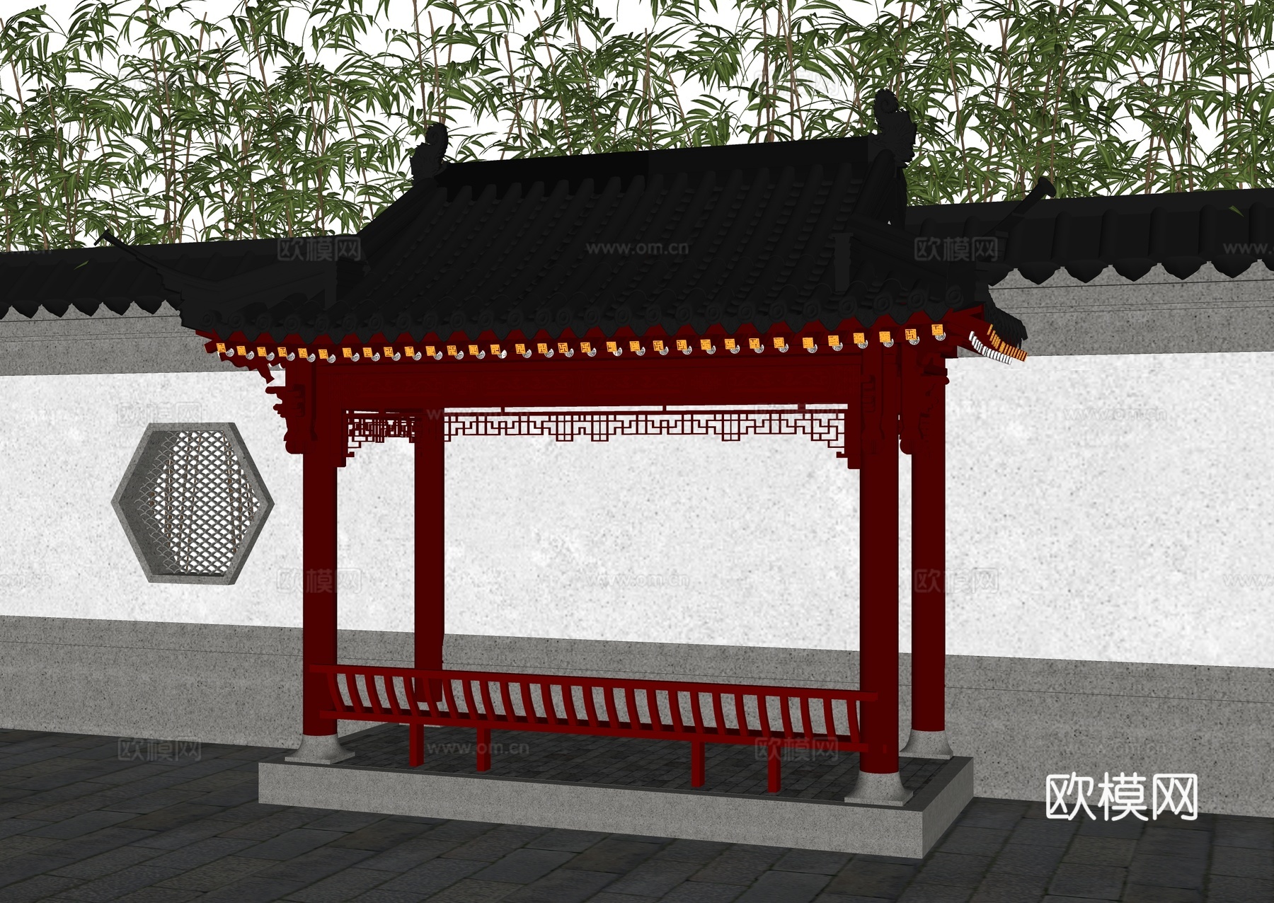 中式亭子 古建亭子 休息亭 半亭 古建 中式风雨亭su模型