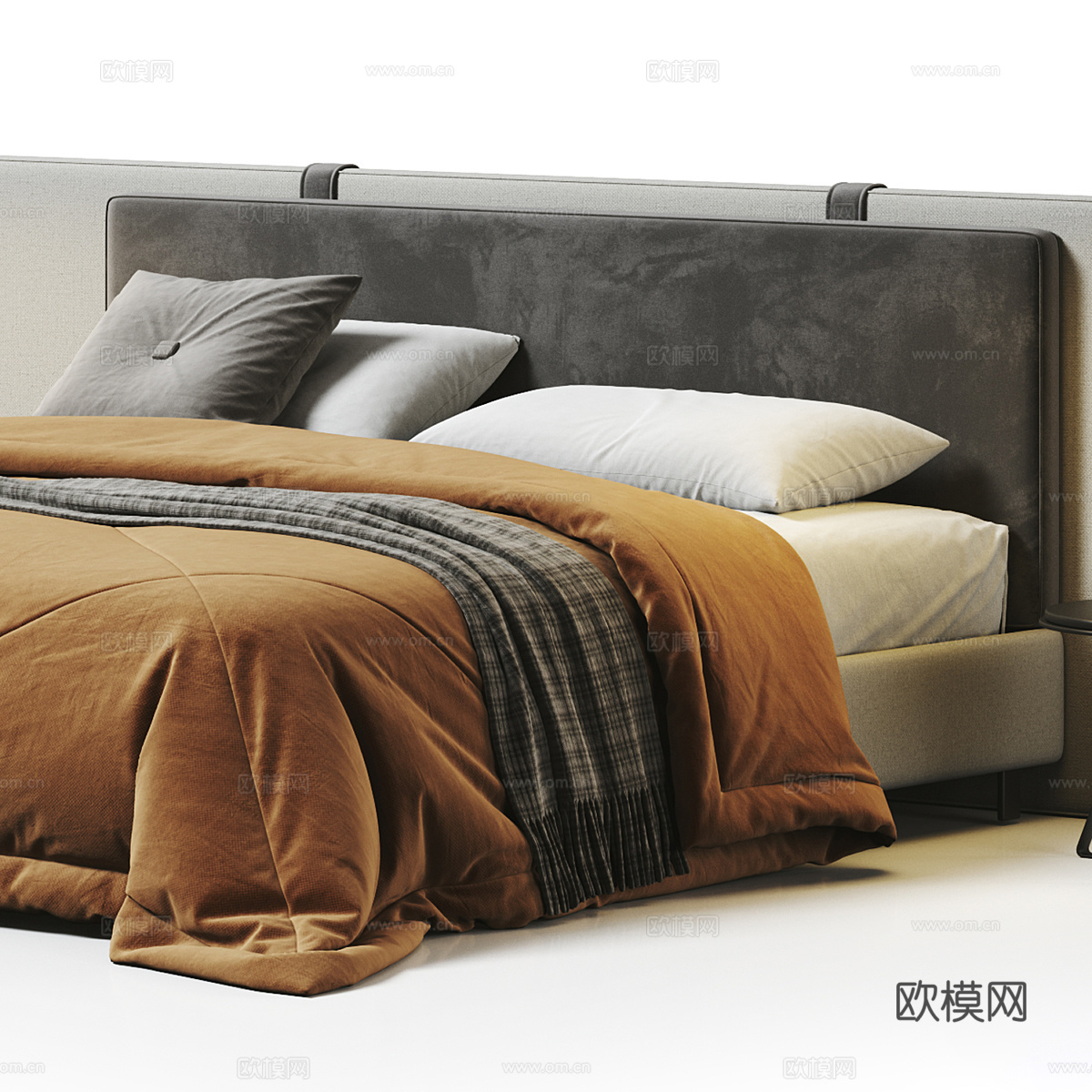 现代意式布艺双人床3d模型