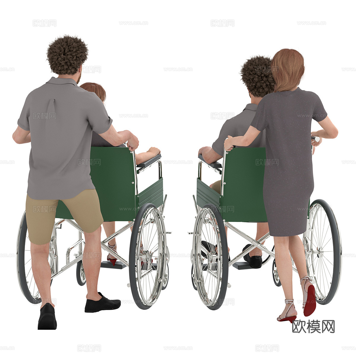 坐轮椅的男人 女人3d模型