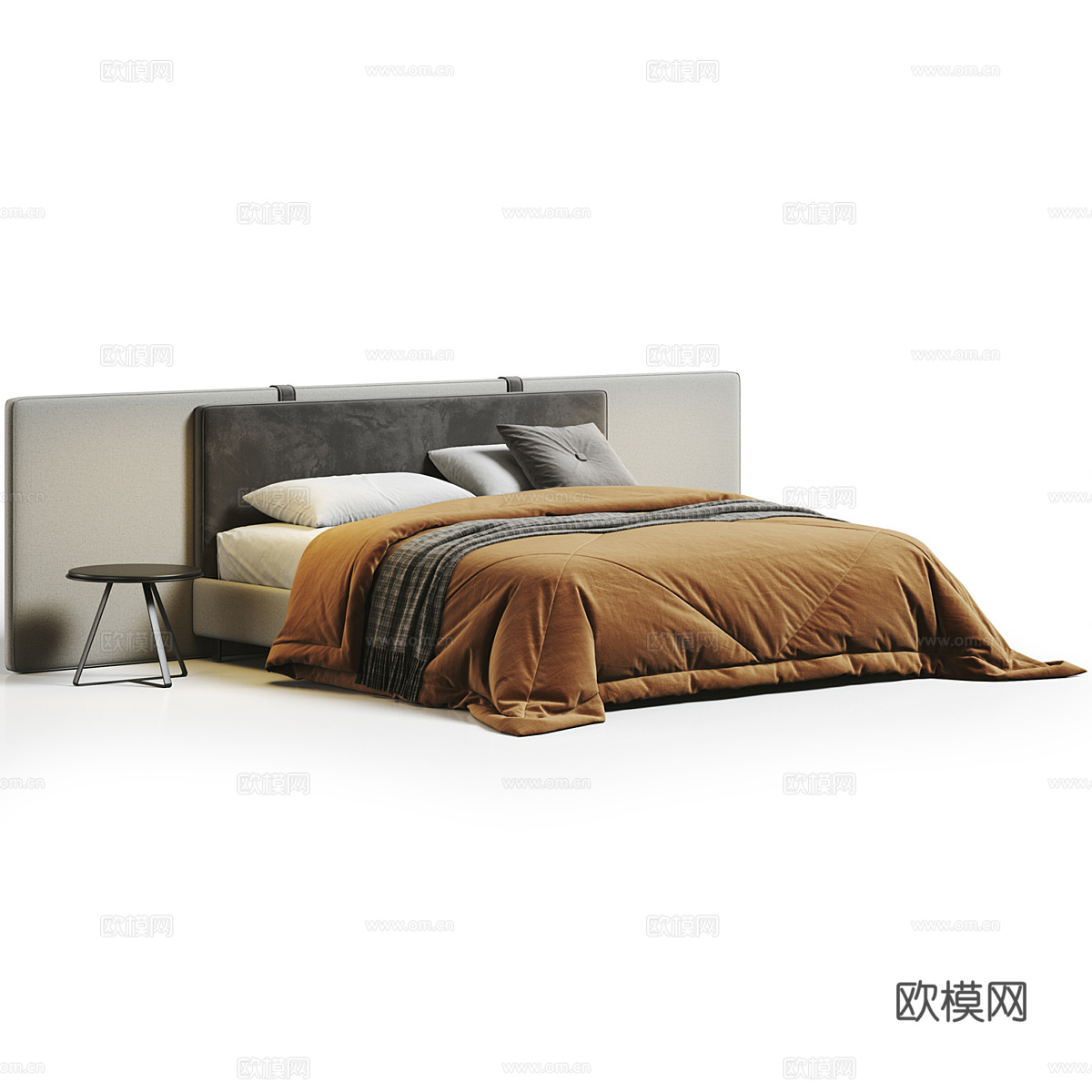 现代意式布艺双人床3d模型