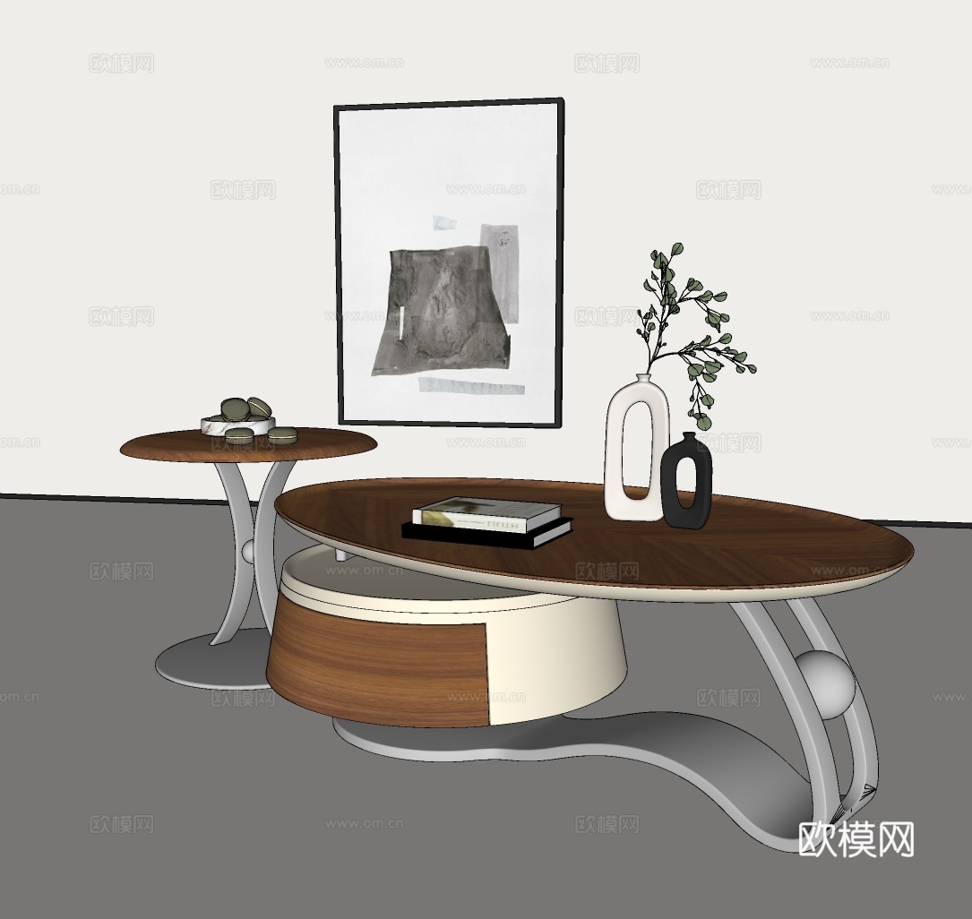 现代茶几组合 轻奢茶几组合 中古风茶几组合su模型