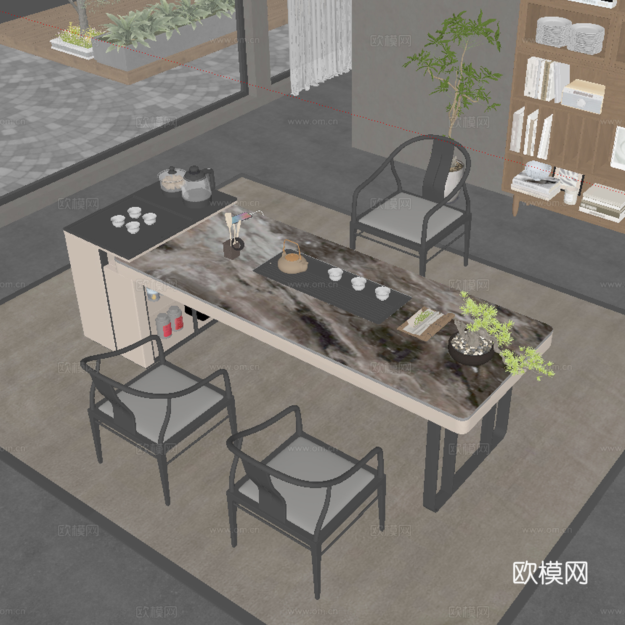 现代茶室 茶桌椅su模型