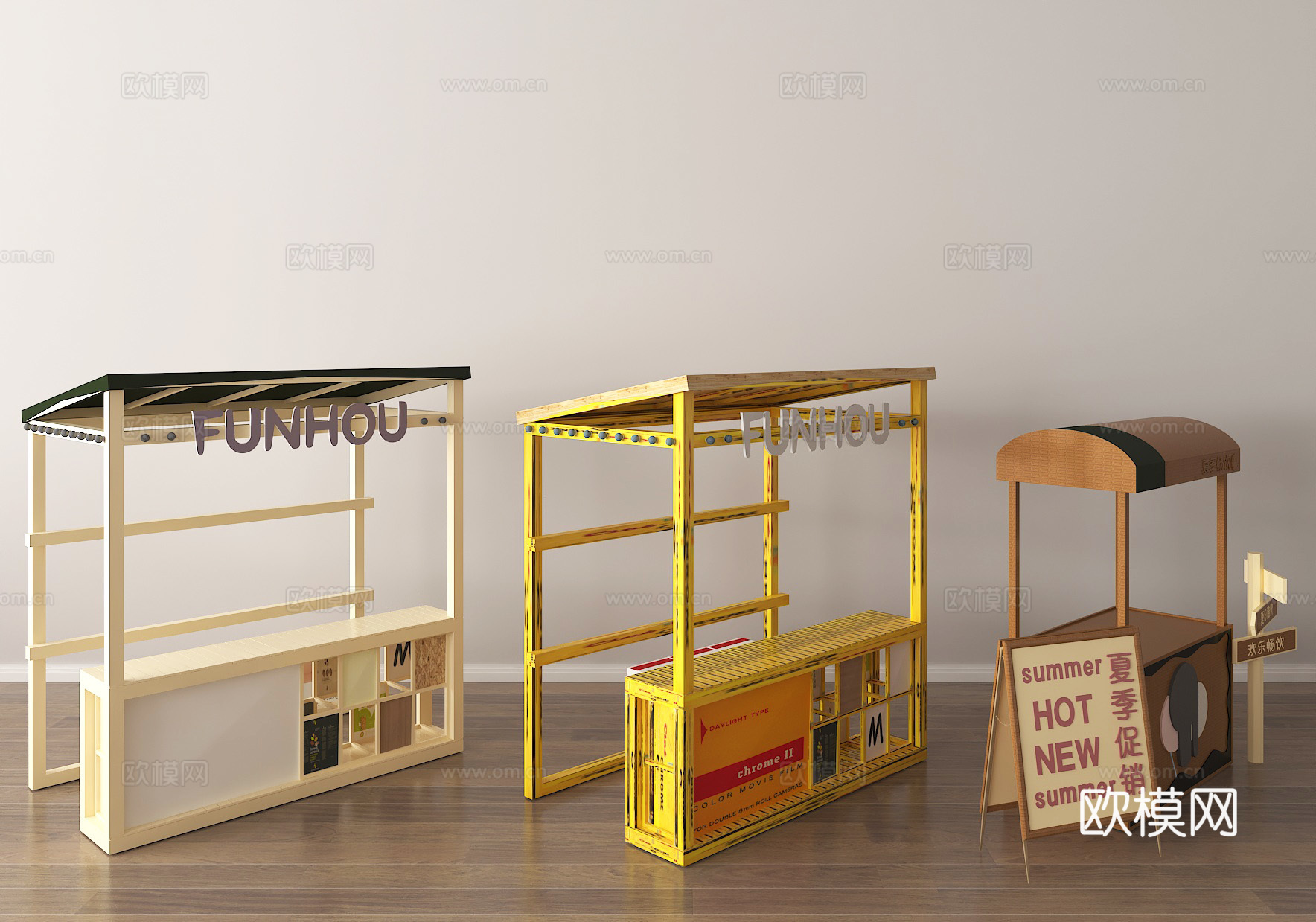 创意摊位 集市摊位 户外售卖亭 商业展示架 移动商铺3d模型