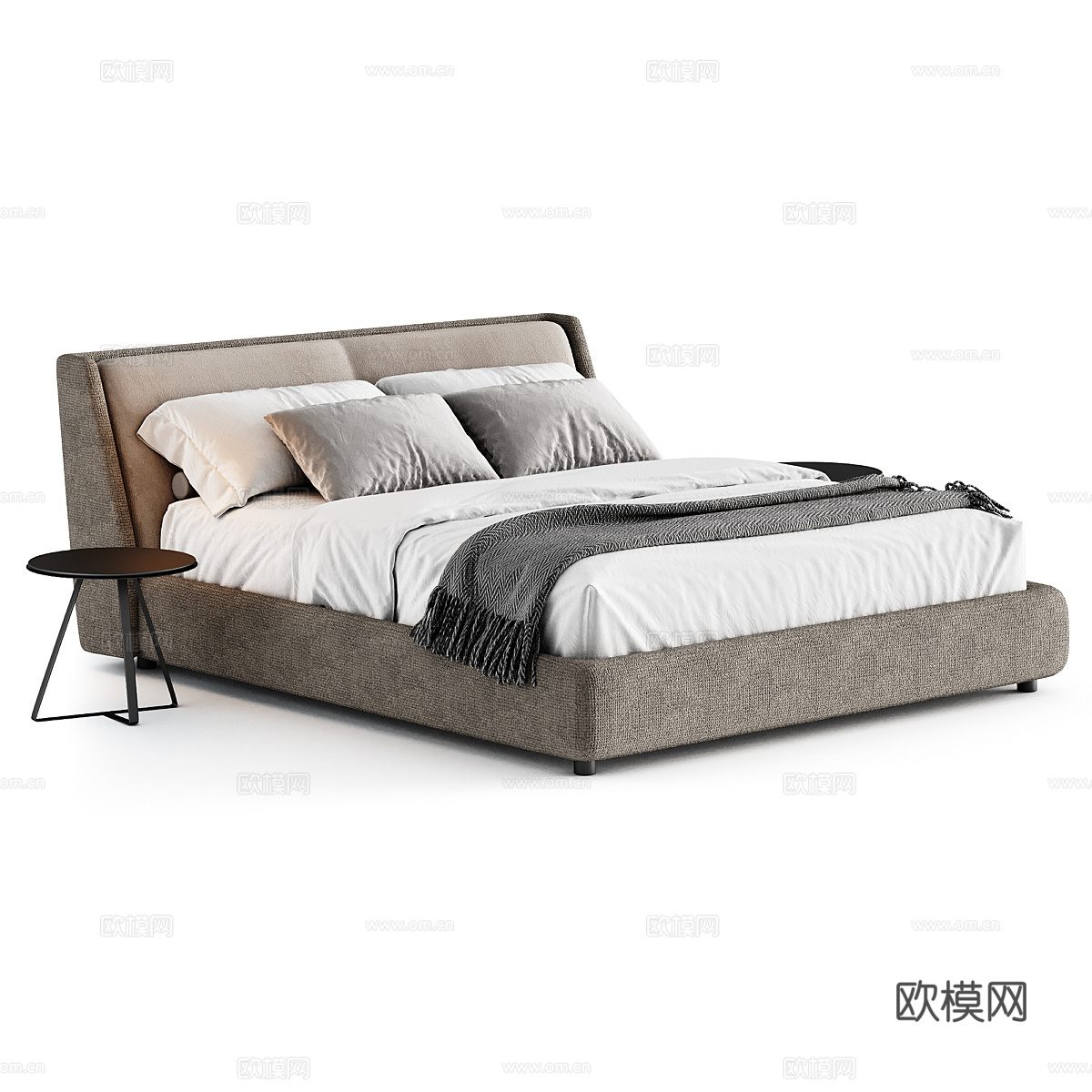 现代意式布艺双人床3d模型