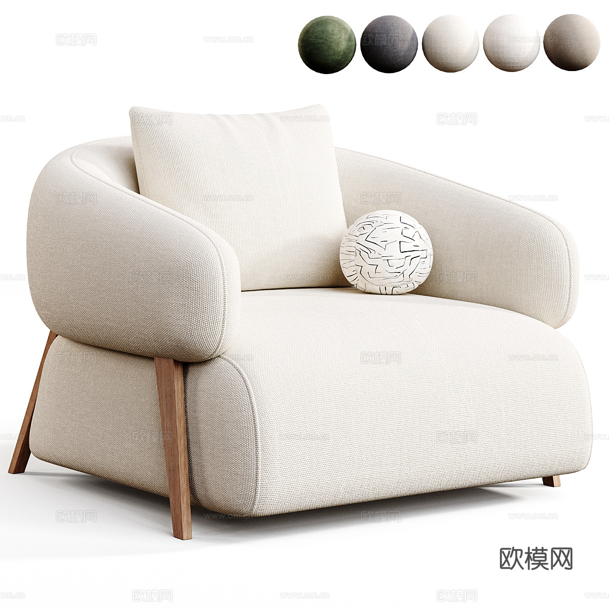 新中式布艺扶手椅3d模型