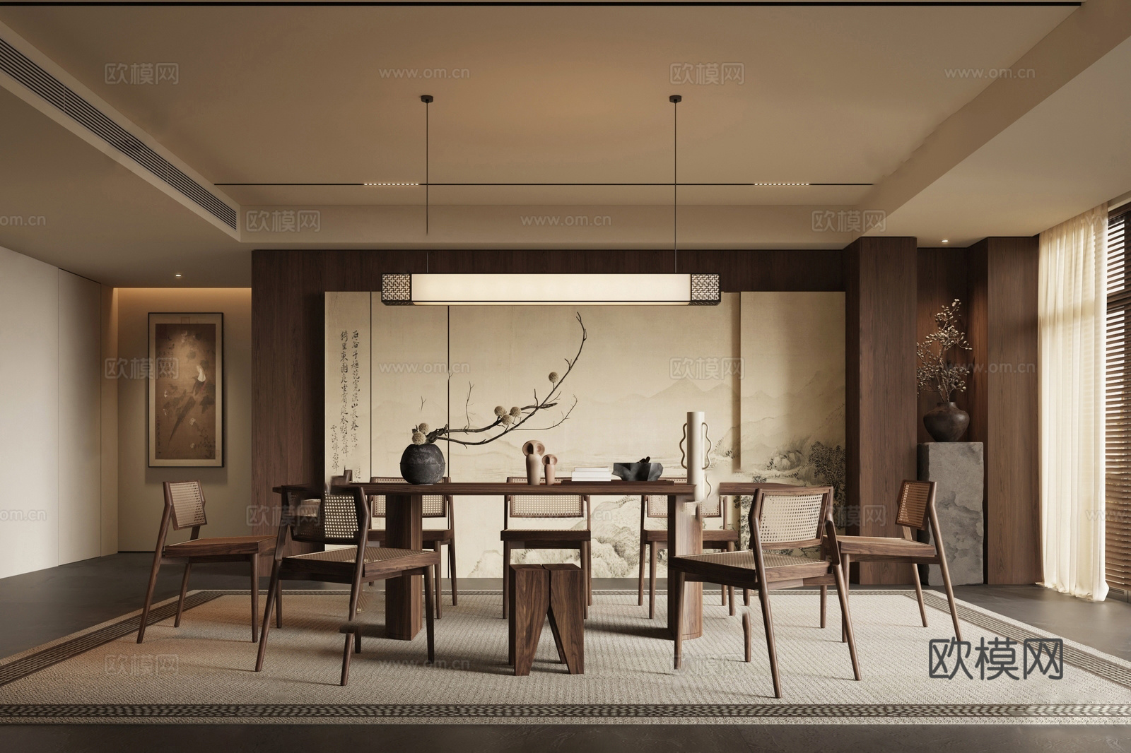 新中式宋式风餐厅su模型