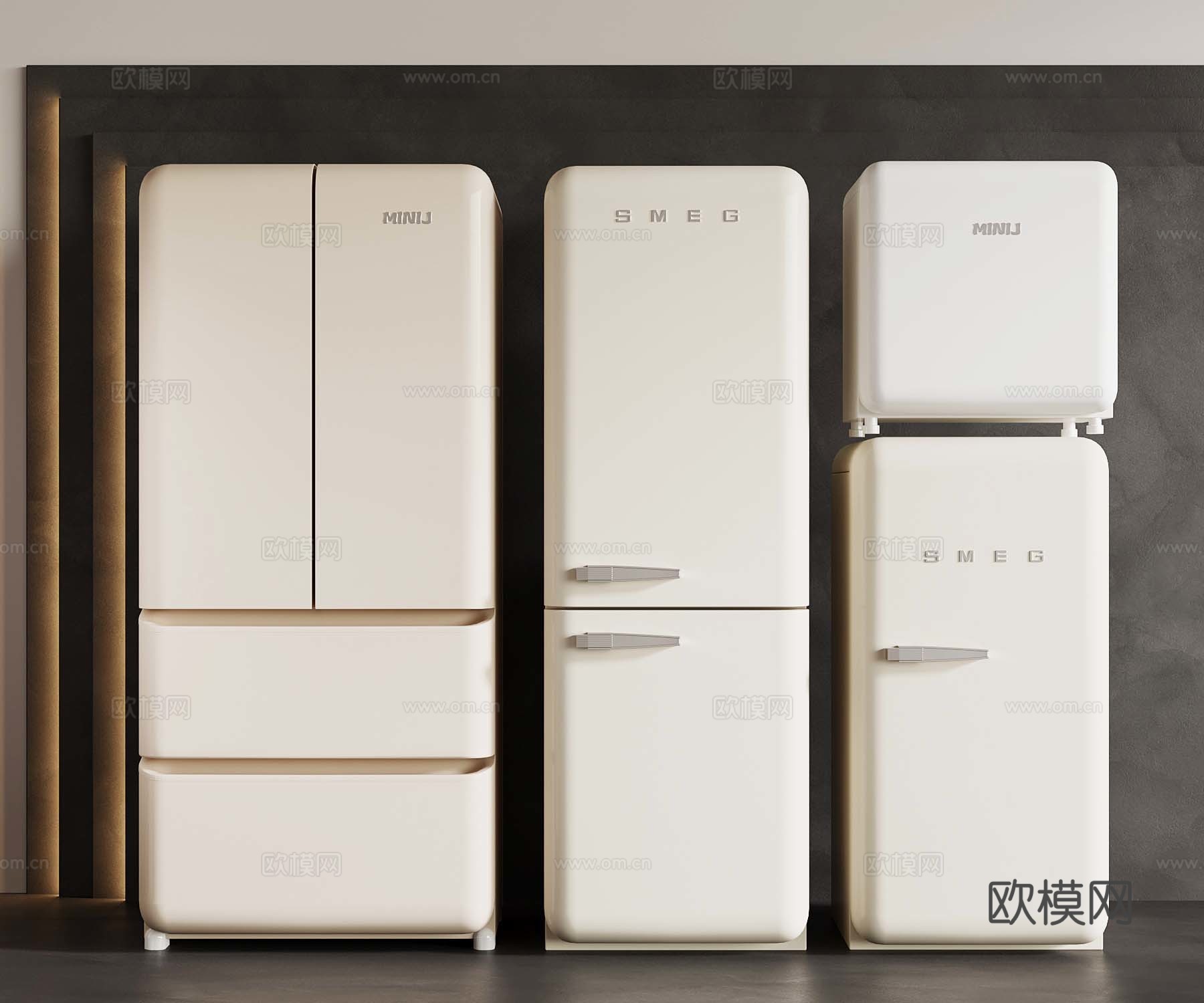 现代冰箱 双开门冰箱 迷你冰箱su模型