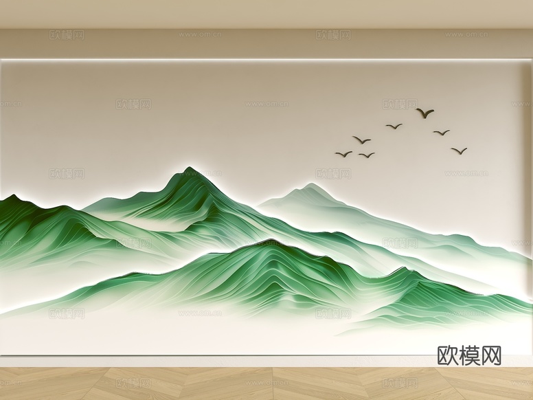 新中式山水背景墙 客厅背景墙 沙发背景墙 山水线条背景墙 波3d模型下载