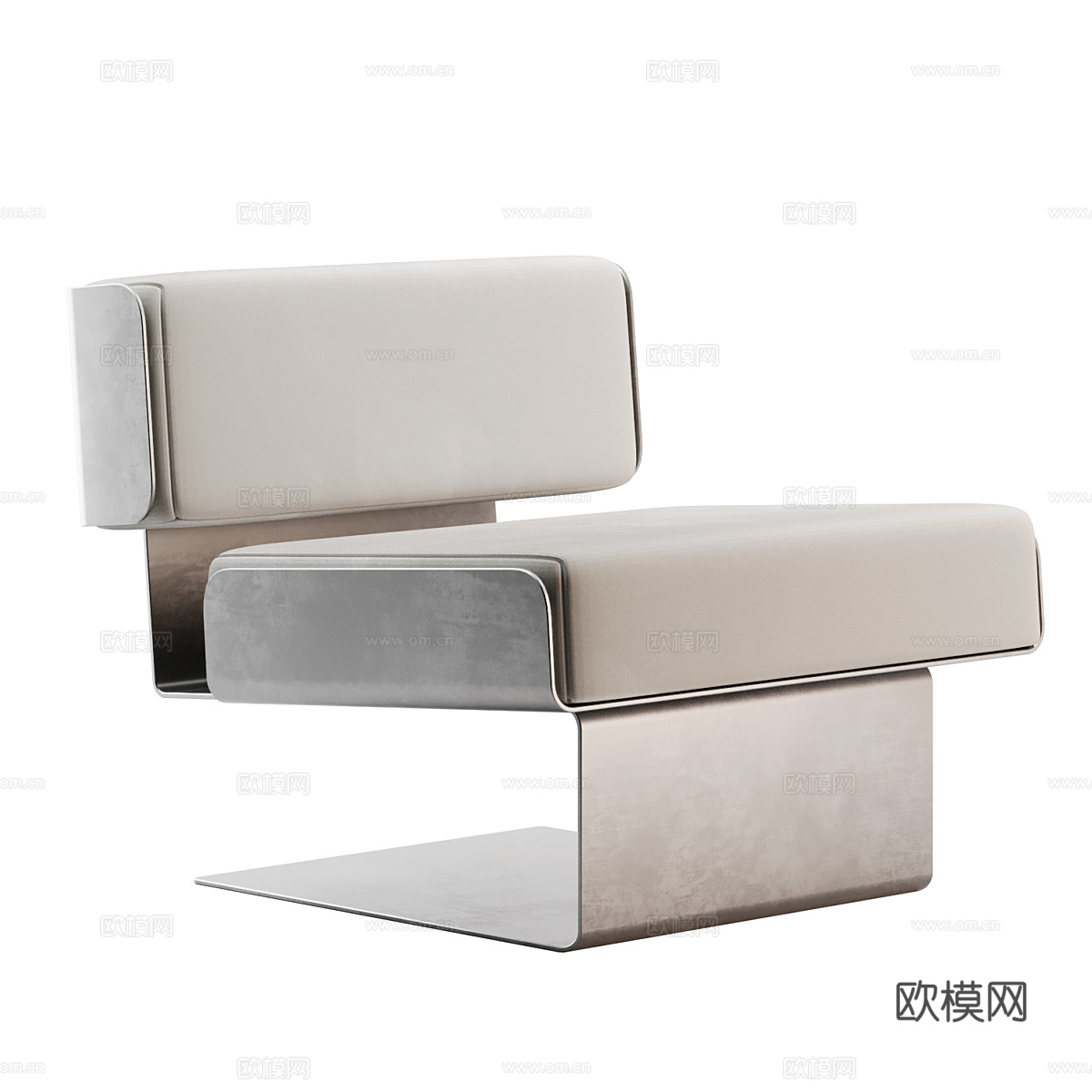 现代意式极简金属布艺沙发椅3d模型