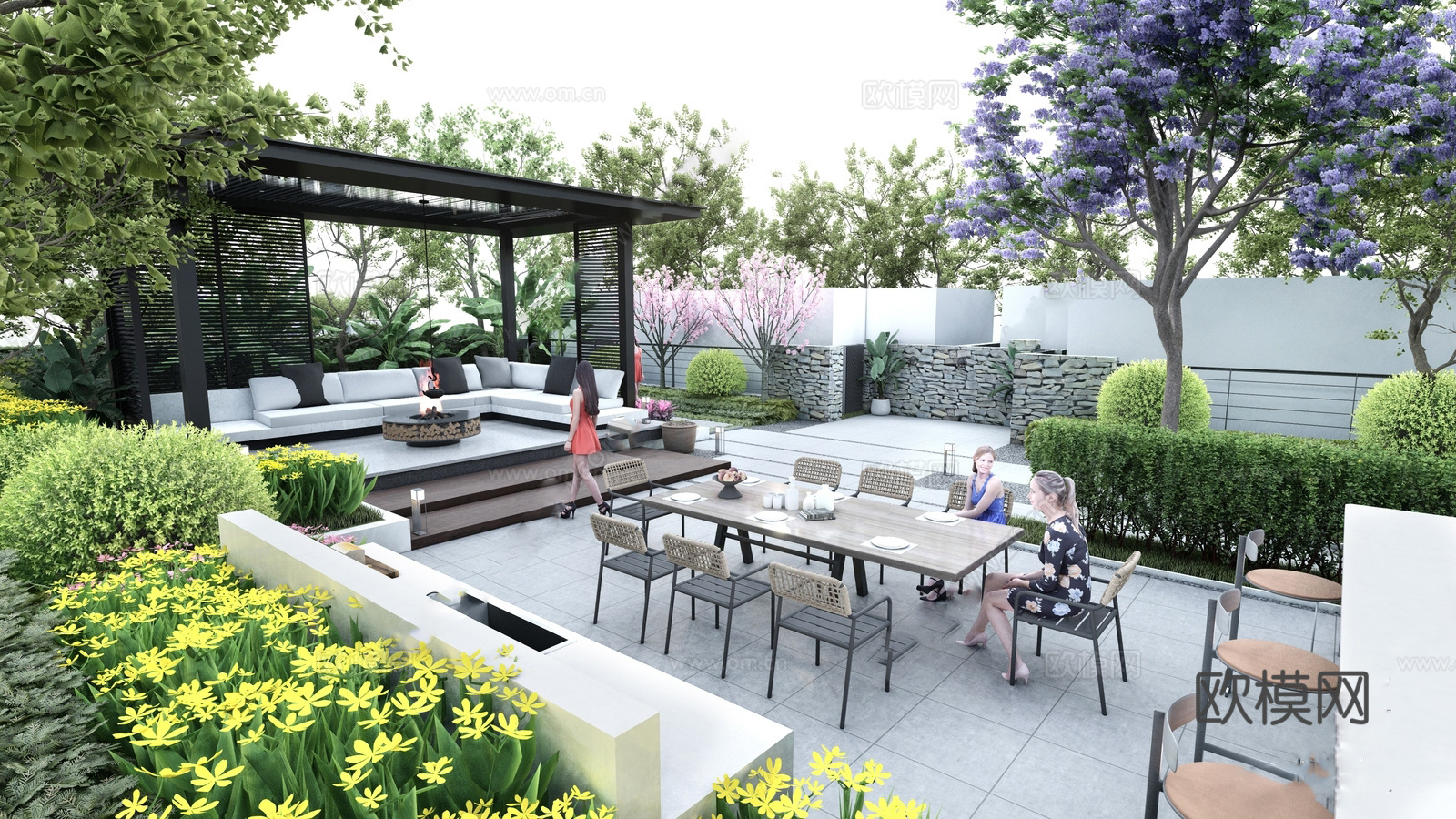 现代屋顶花园 屋顶花园 空中花园 庭院花园 菜园su模型