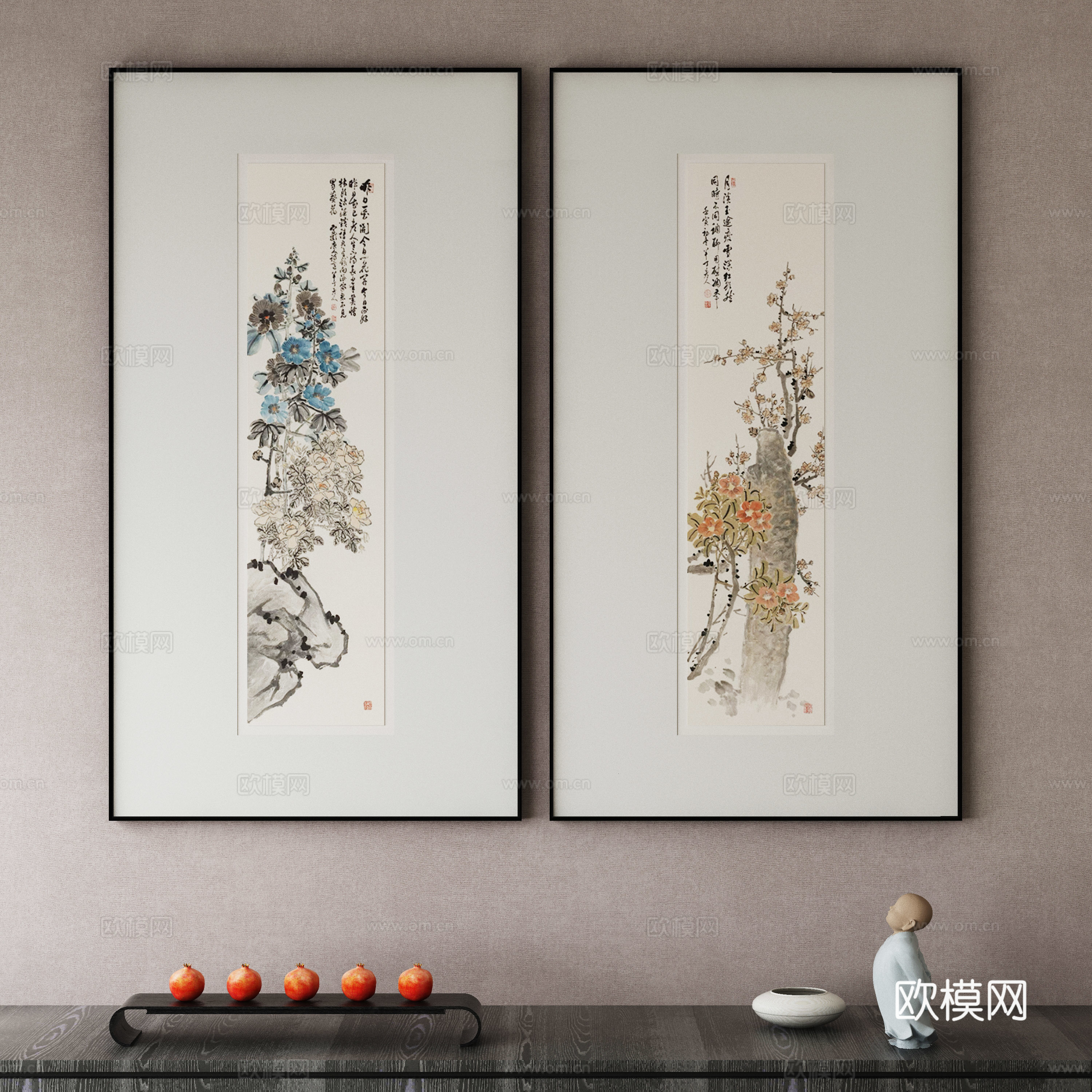 新中式侘寂挂画 油画3d模型