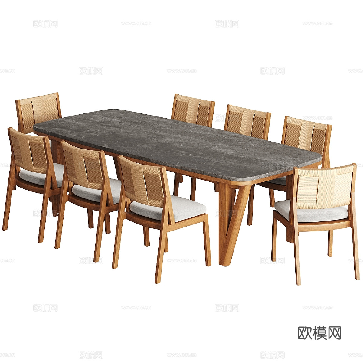新中式侘寂餐桌椅组合3d模型