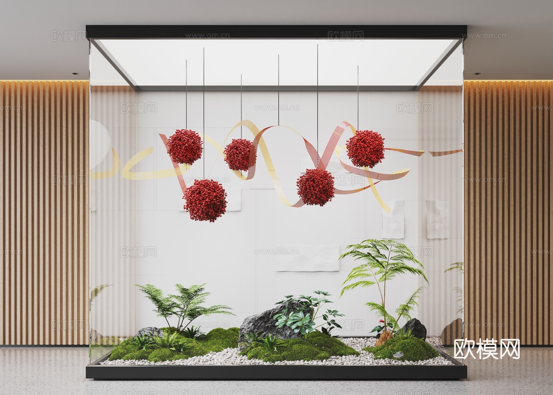现代室内景观造景 苔藓景观 景观小品 藤编装置 植物装置3d模型