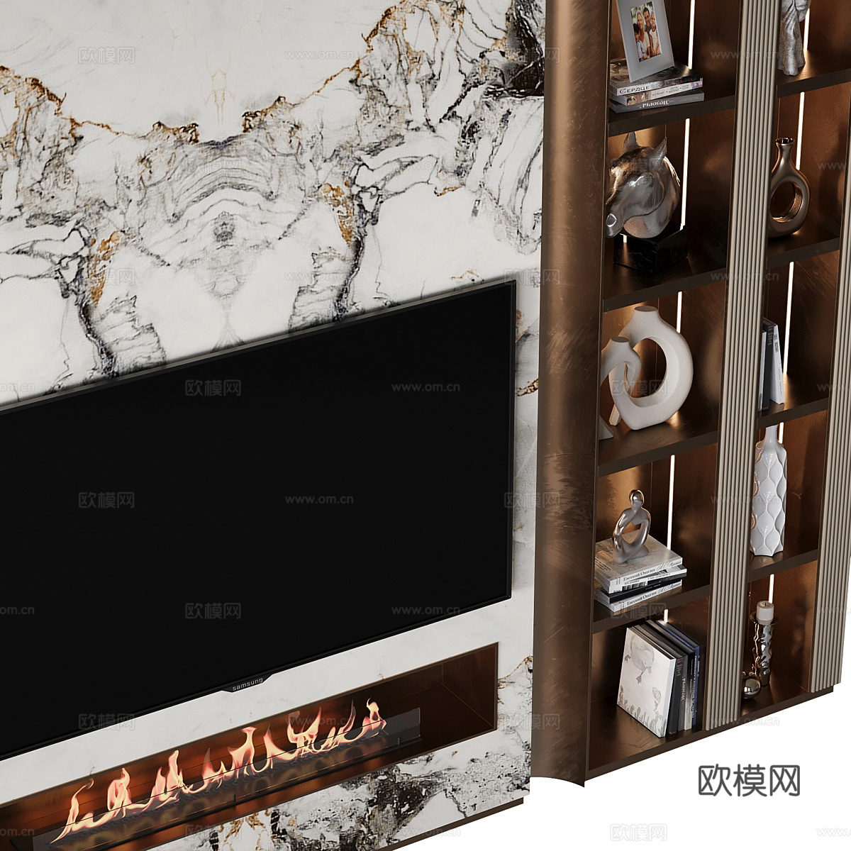 现代轻奢极简电视背景墙3d模型