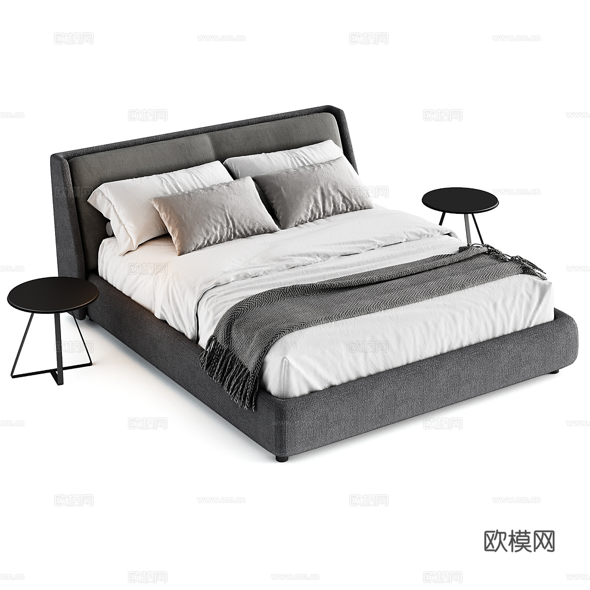 现代意式布艺双人床3d模型