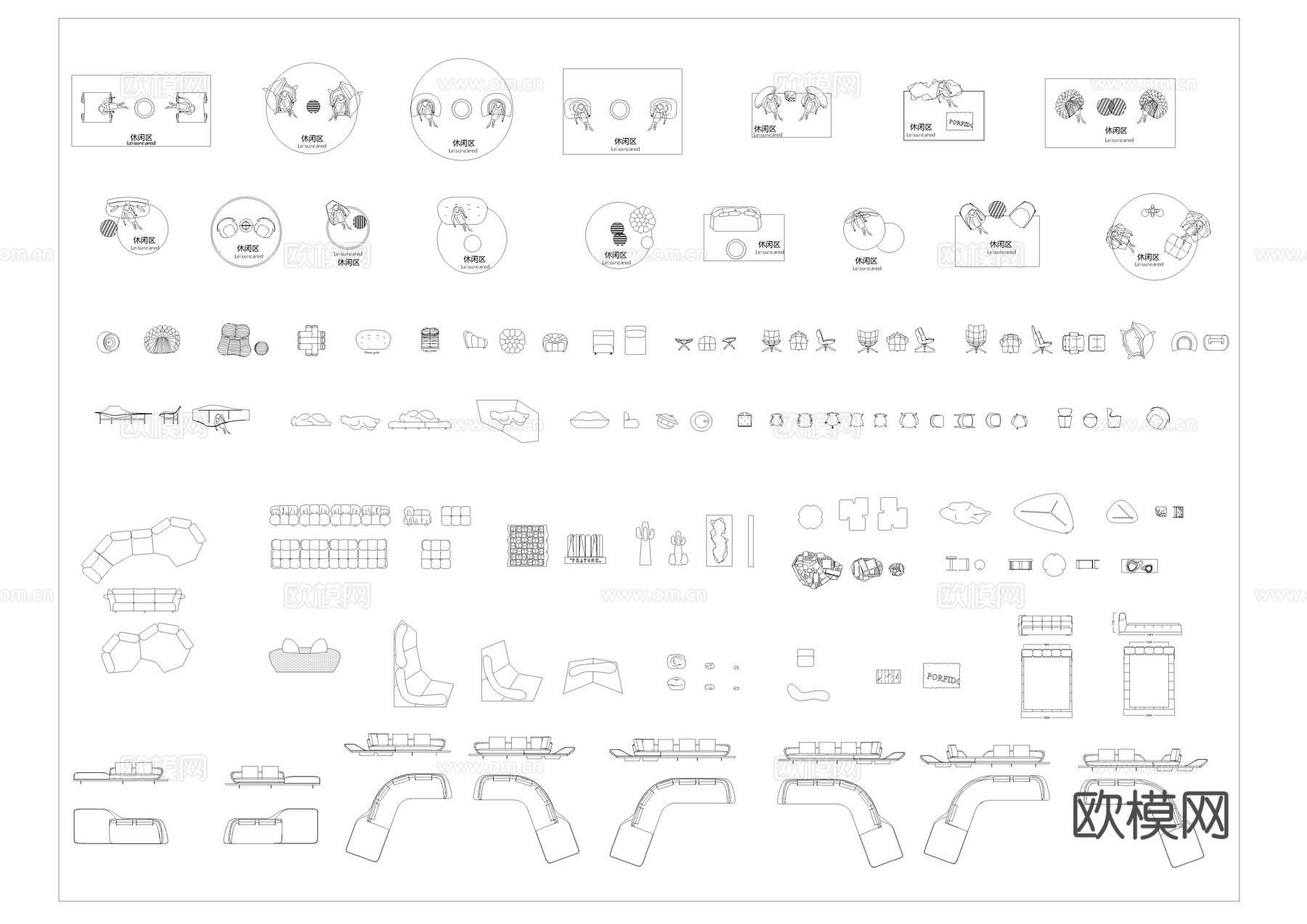 家具组合平面图库cad施工图