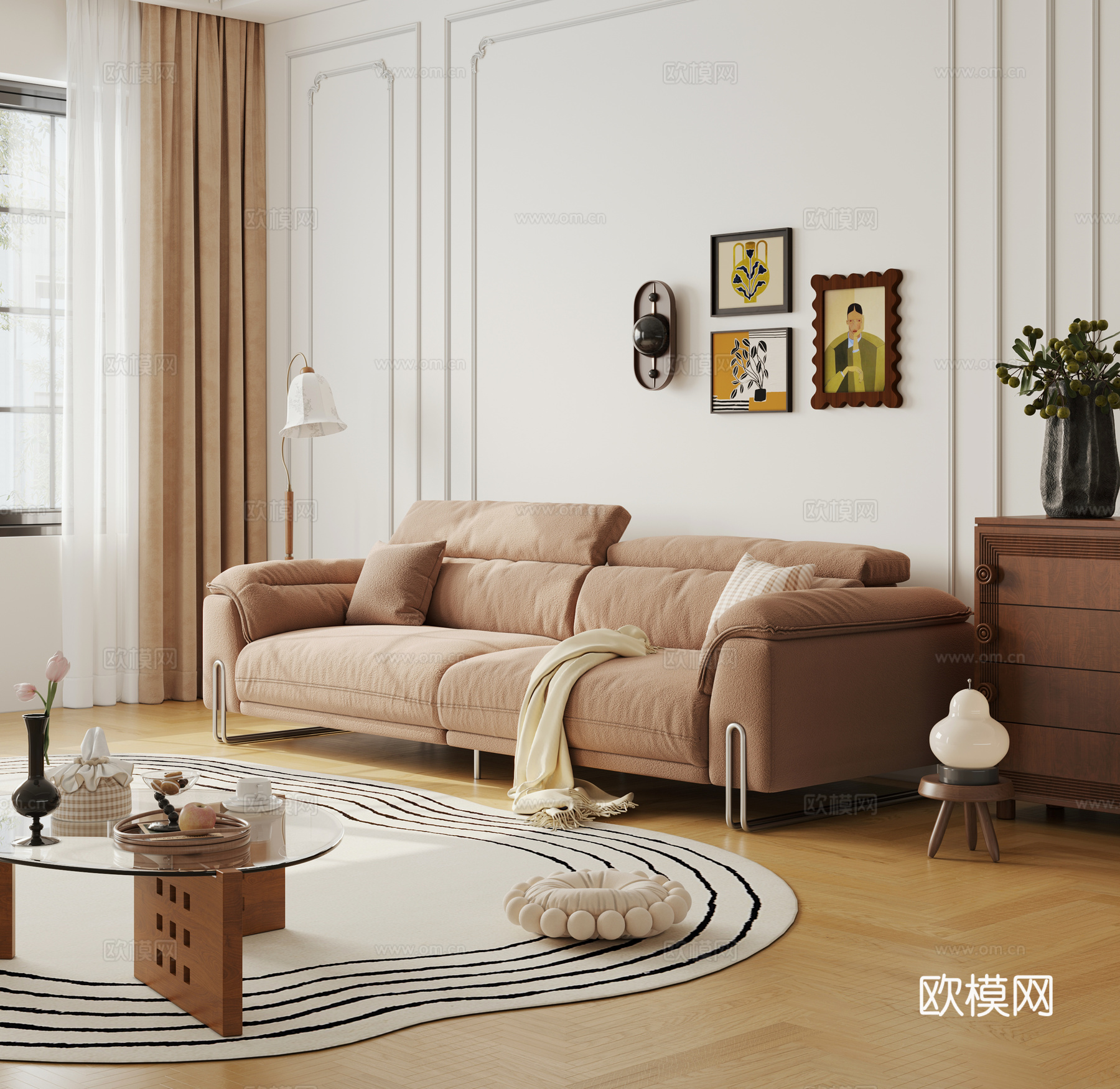现代中古三人沙发 直排沙发 minotti沙发 休闲沙发 云3d模型