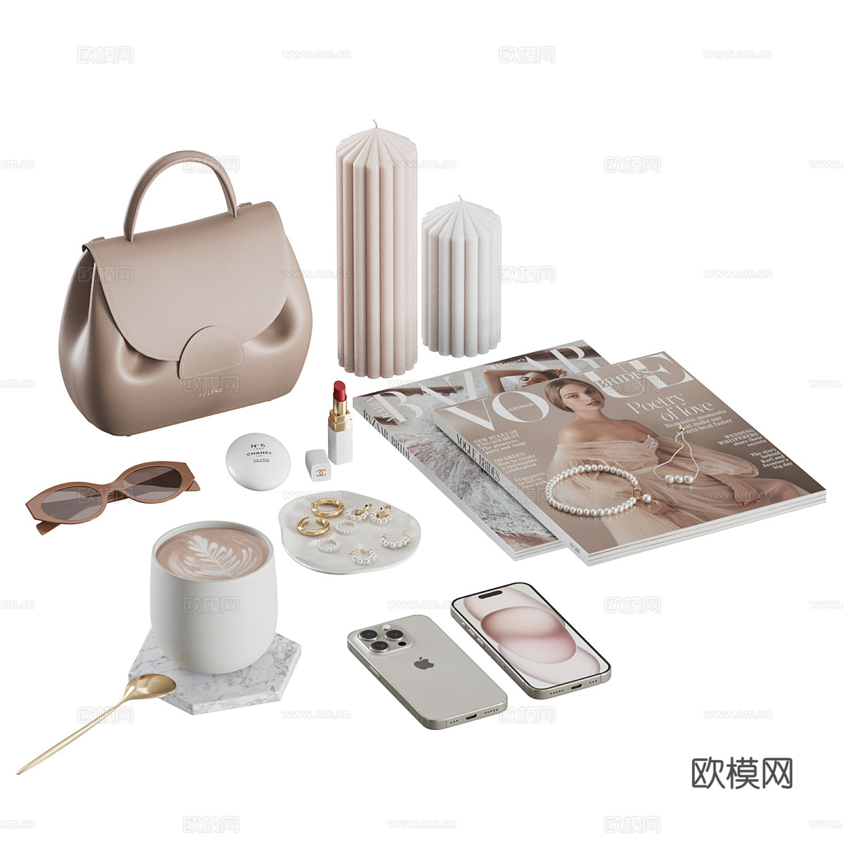 现代奶油风饰品摆件组合3d模型