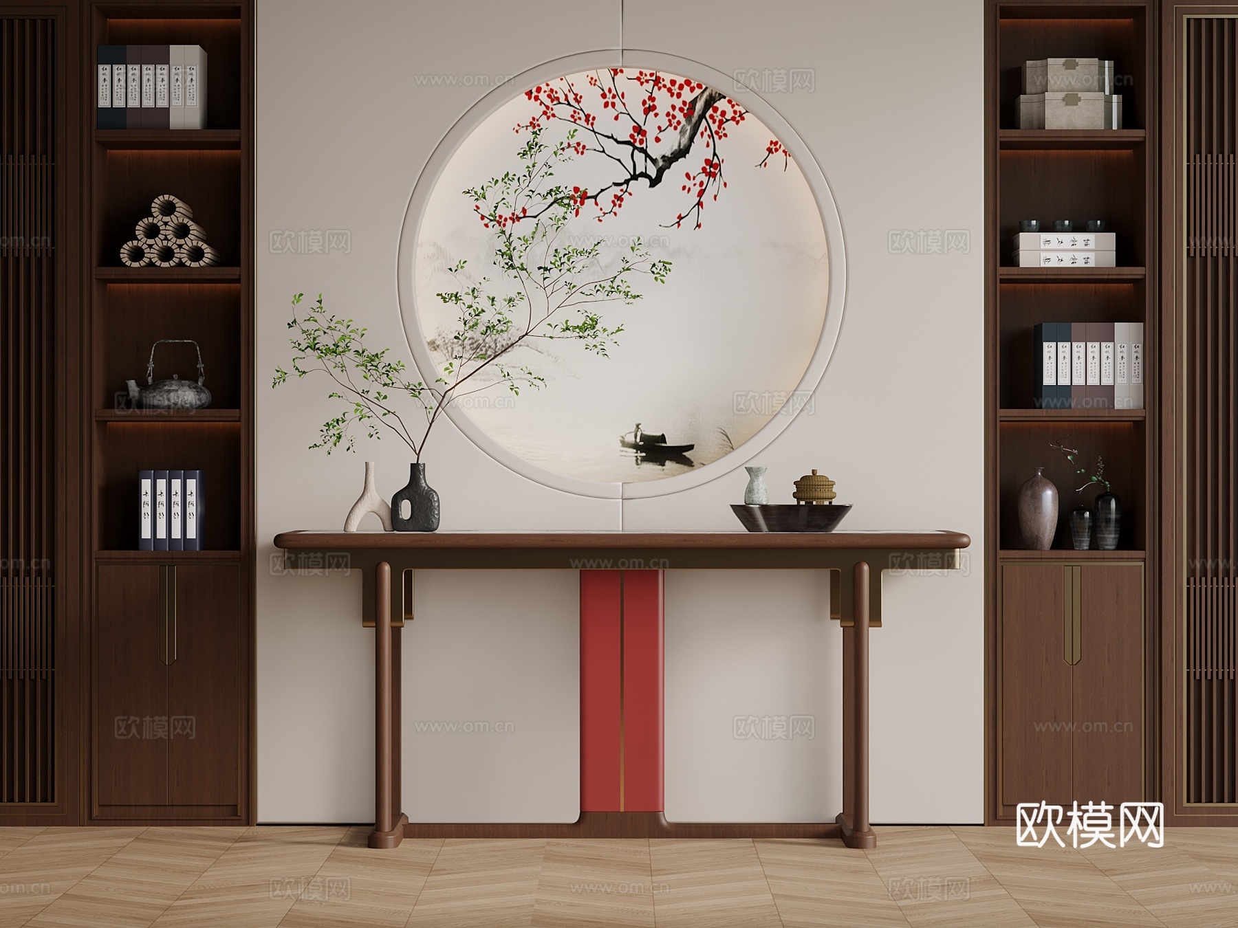 中古 新中式 玄关 条案 别墅玄关 宋式玄关 端景 玄su模型
