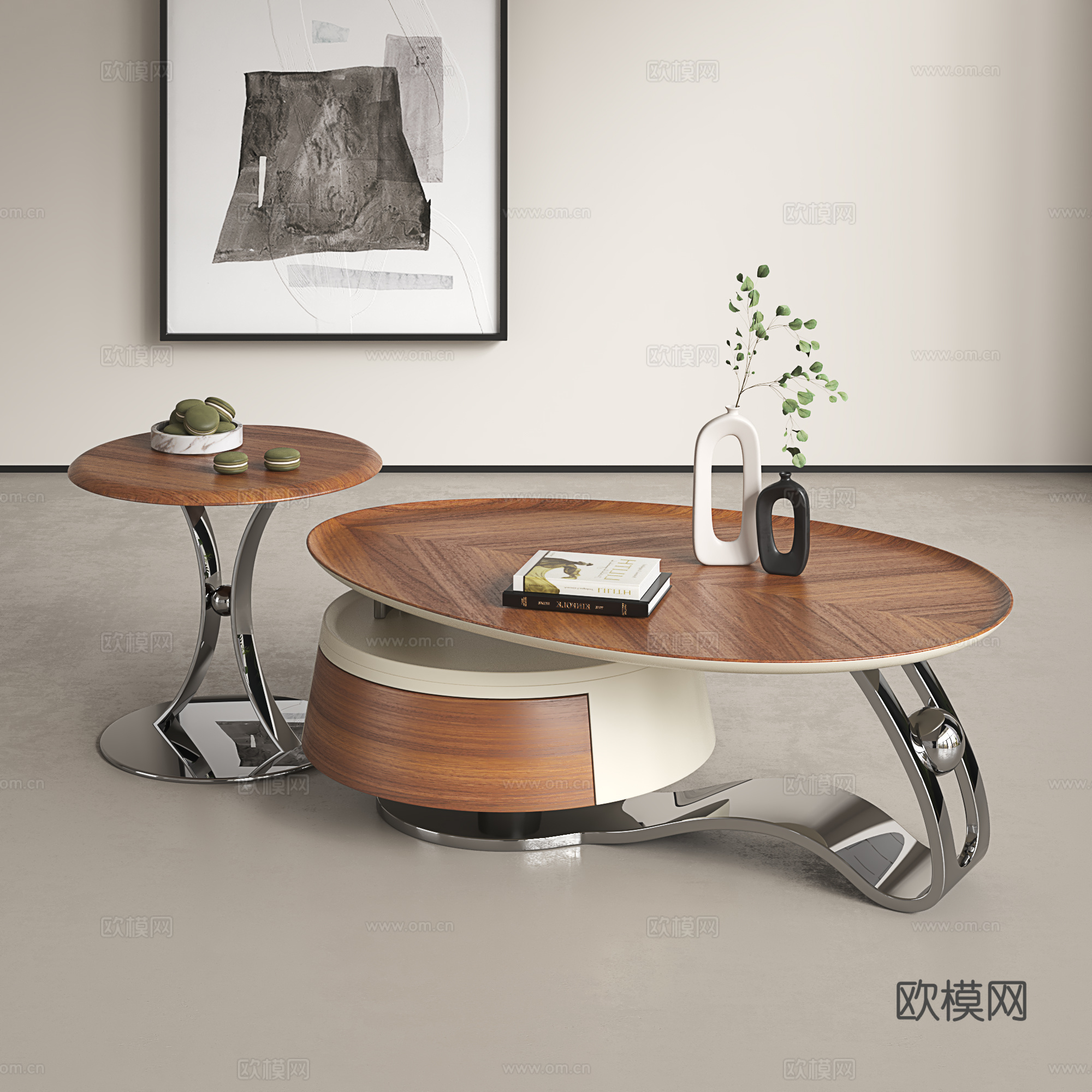 现代茶几组合 轻奢茶几组合 中古风茶几组合3d模型
