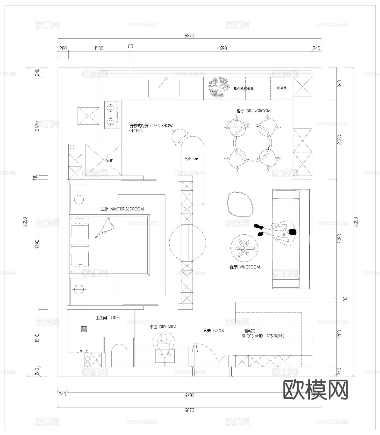 公寓 小户型 单身公寓 酒店公寓 公寓户型图 样板间cad施工图